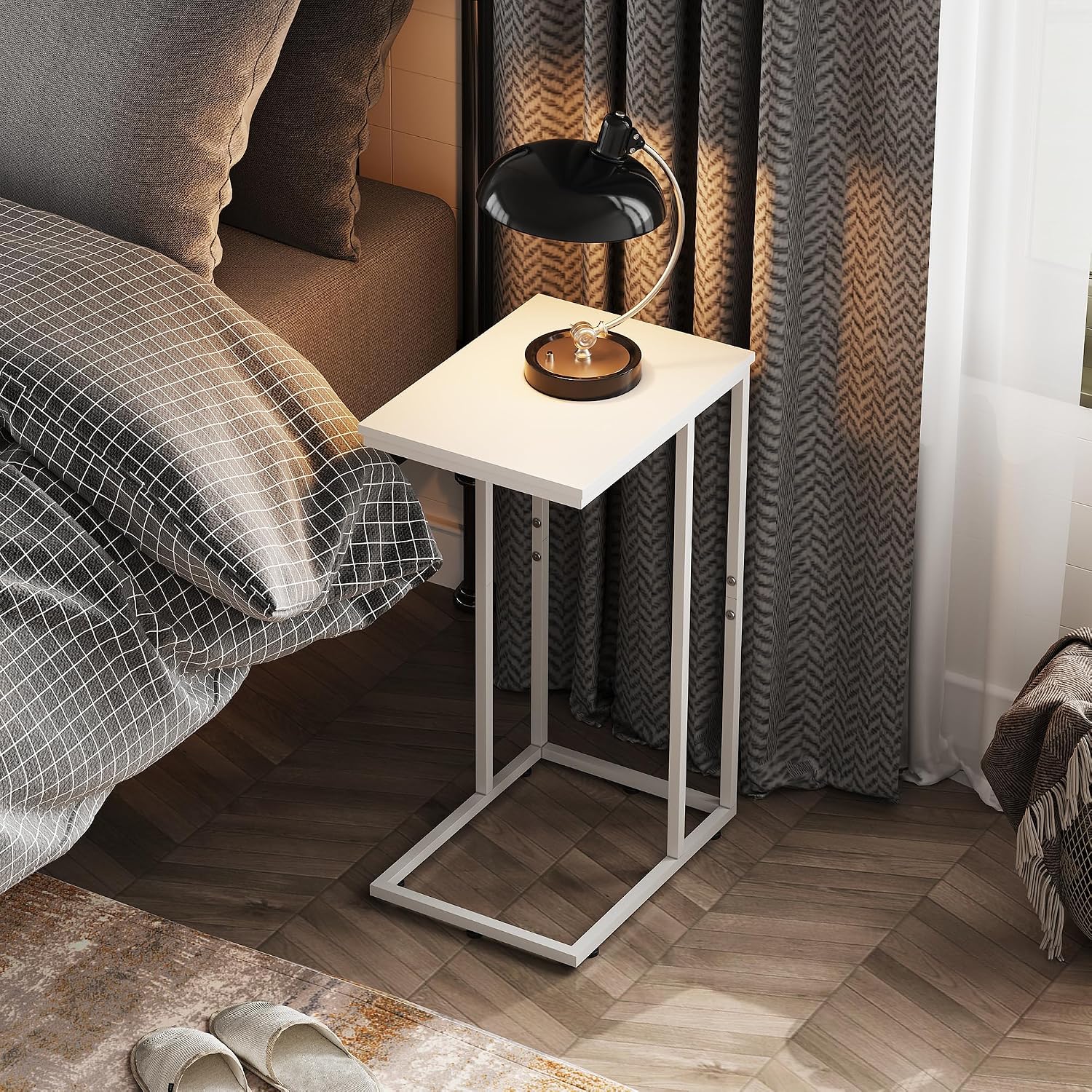 WLIVE C Shaped End Table, Small Side Tables for Sofa and Bed, Couch Table that Slides Under for Living Room, Bedroom, Home Office, Small Spaces