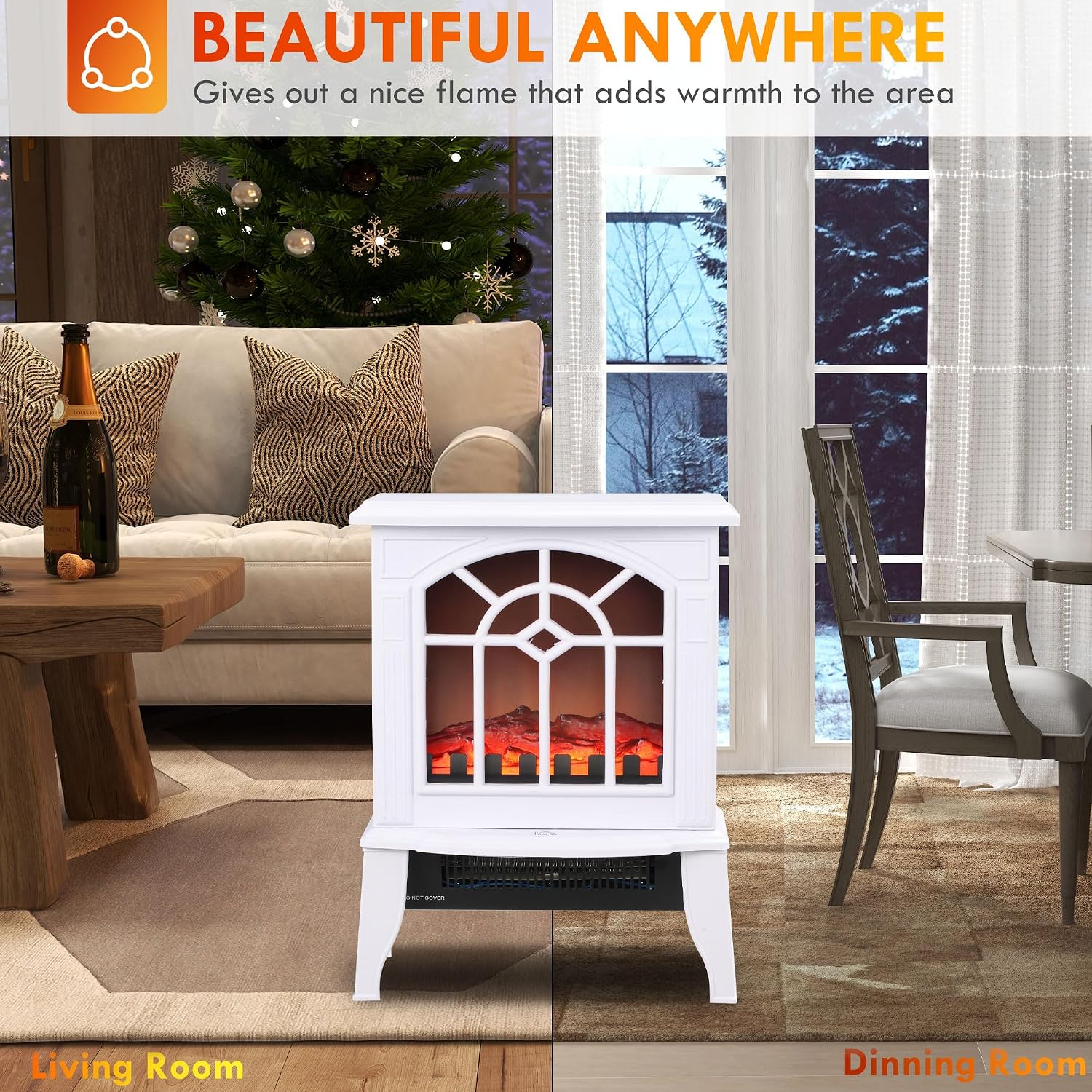 HOMCOM Electric Fireplace Stove 18" Freestanding Fireplace Heater Black | Realistic Flame, Overheating Protection, Portable, 750W/1500W
