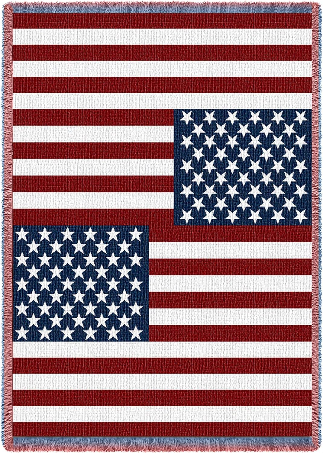 United States American Flag Blanket - Gift Soft Tapestry Throw Woven from Cotton - Made in The USA (69x48)