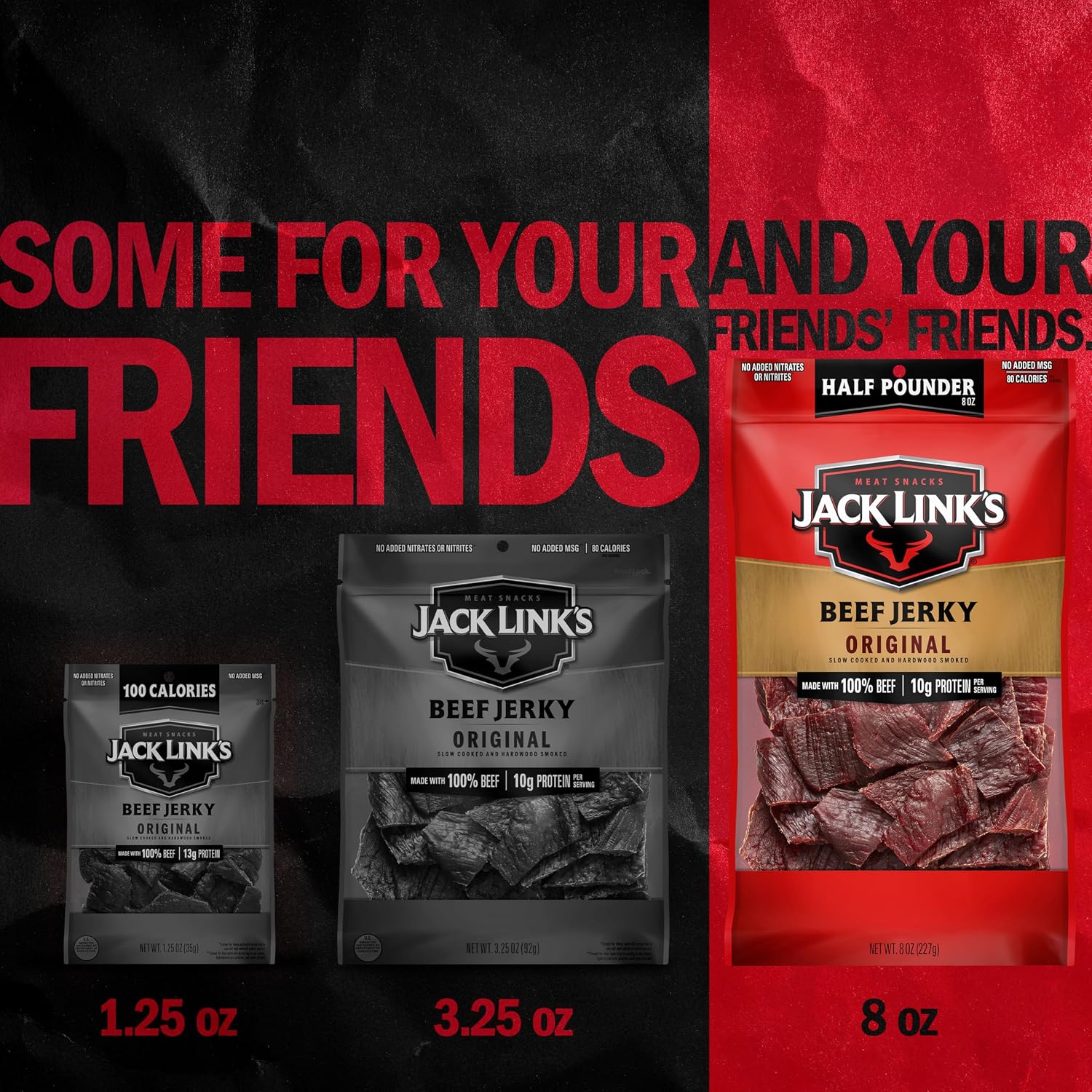 Jack Link's Peppered Beef Jerky Half Pounder - 8 oz Large Jerky Bag - Ready to Eat Real Meat Protein Snacks - 9g Protein per Serving - Made with 100% Real Beef | Large Jerky Bag - Ready to Eat Real Meat Protein Snacks - 9g Protein per Serving - Made with…