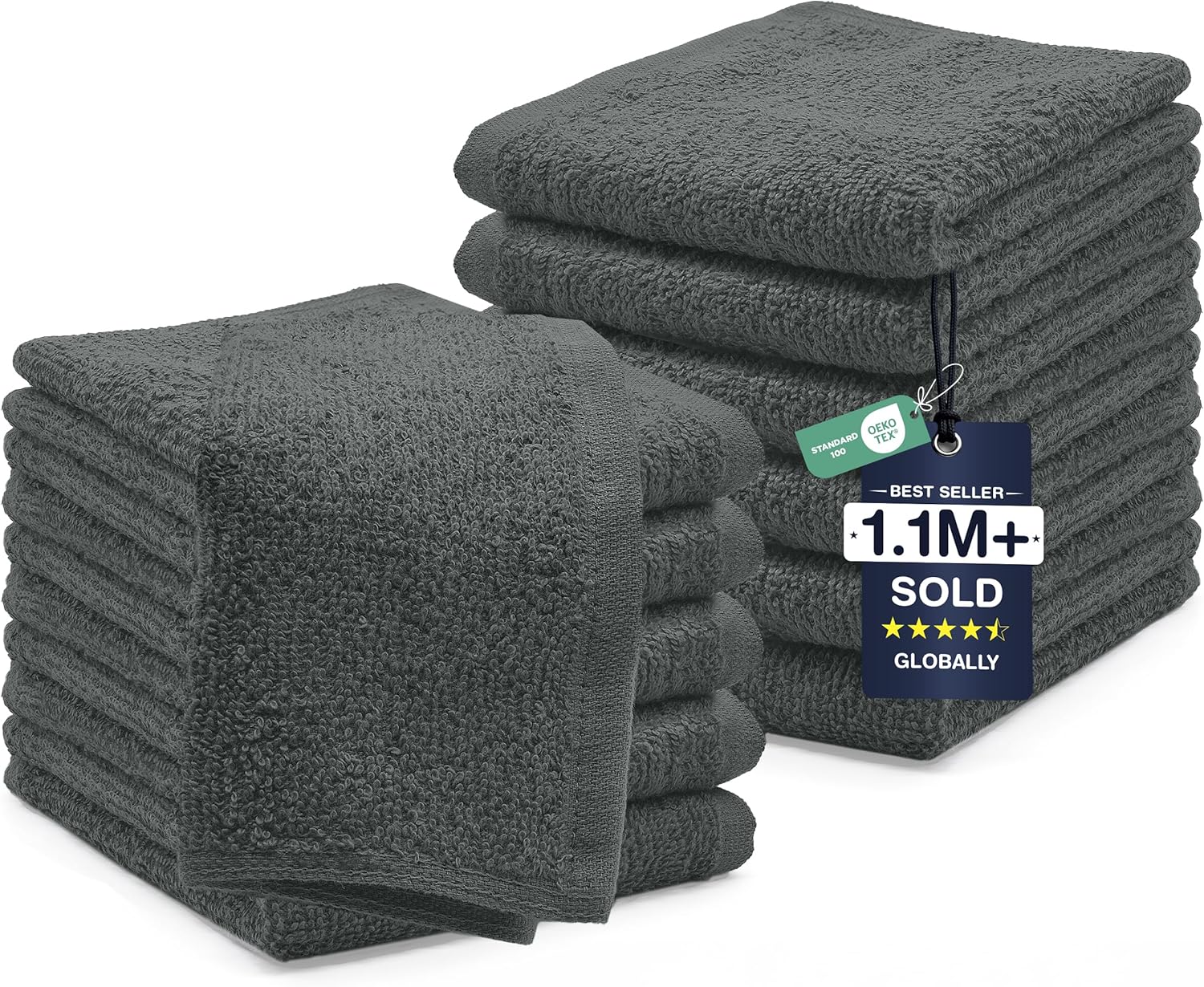 DAN RIVER 24 Pack Cotton Wash Cloths Set for Showering [12x12] White