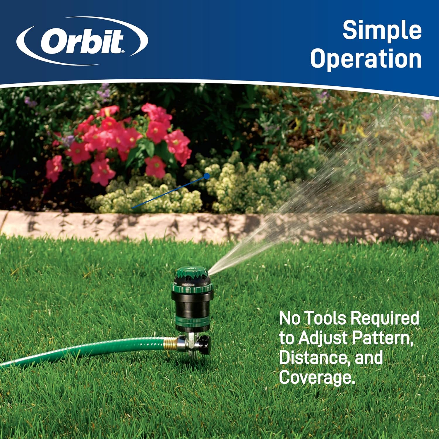 Orbit H2O-Six Gear-Drive Sprinkler on Metal T-Spike - Customizable Lawn Watering Coverage - Multi-Pattern Rotating Head with Adjustable Spray Range - Durable Outdoor Yard Irrigation Sprinkler - 58573