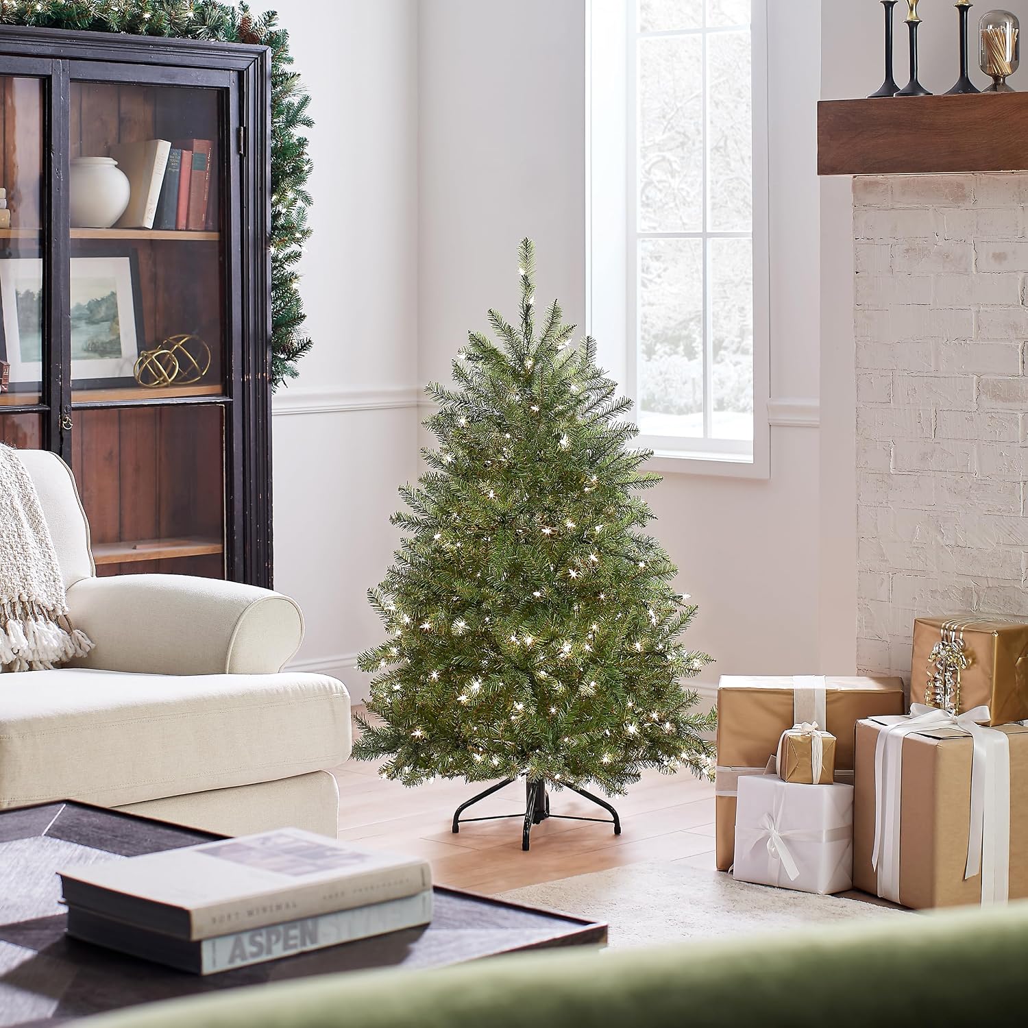 National Tree Company 7ft Pre-Lit Dunhill Fir Artificial Christmas Tree | 700 Clear Lights, 2,144 Tips, Includes Stand, Green
