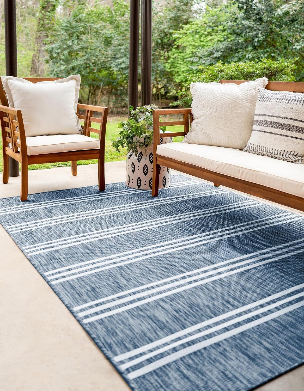 Unique Loom Outdoor Collection Area Rug - Anguilla (9' x 12' Rectangle, Blue/ Ivory)