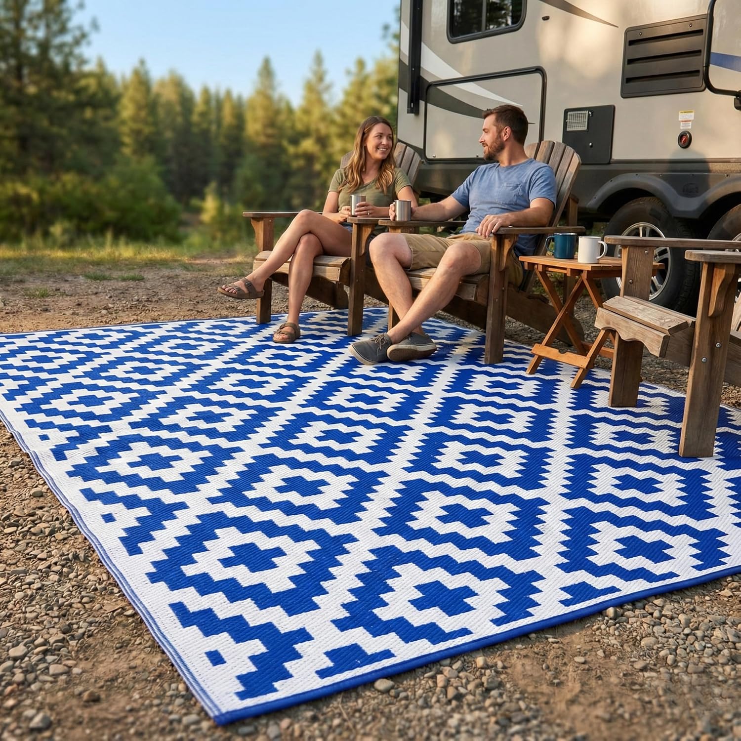 FH Home Outdoor Camping Rug - Waterproof, Fade Resistant, Reversible - Premium Recycled Plastic - Striped - Large Patio, Deck, Sunroom