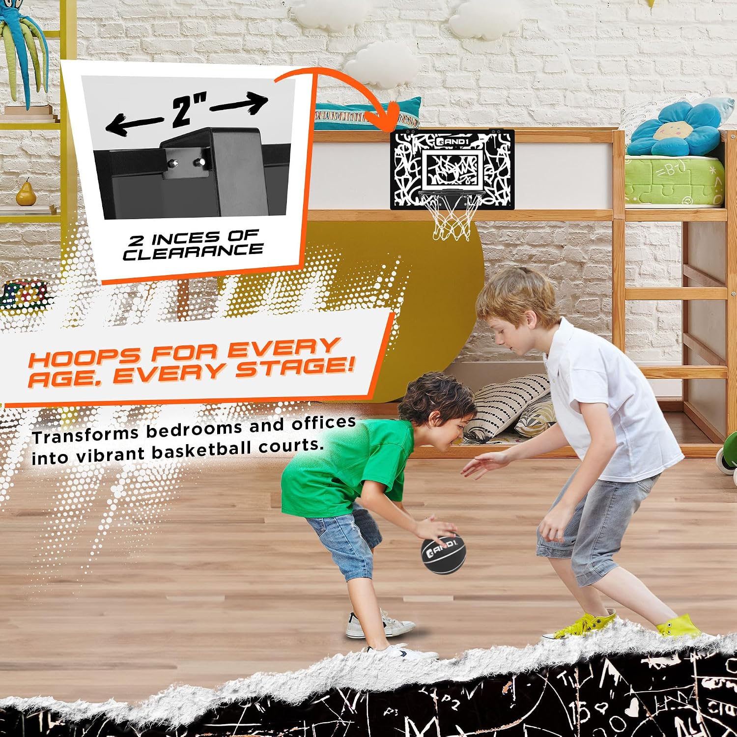 AND1 Over the Door Mini Basketball Hoop: 18x12 Shatterproof Backboard, 2 Mini Basketballs