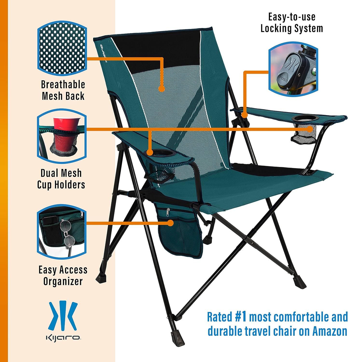 Kijaro Dual Lock Portable Camping Chairs - Enjoy the Outdoors with a Versatile Folding Chair for Sports, Lawn - Dual Lock Feature Locks Position – Hanami Pink