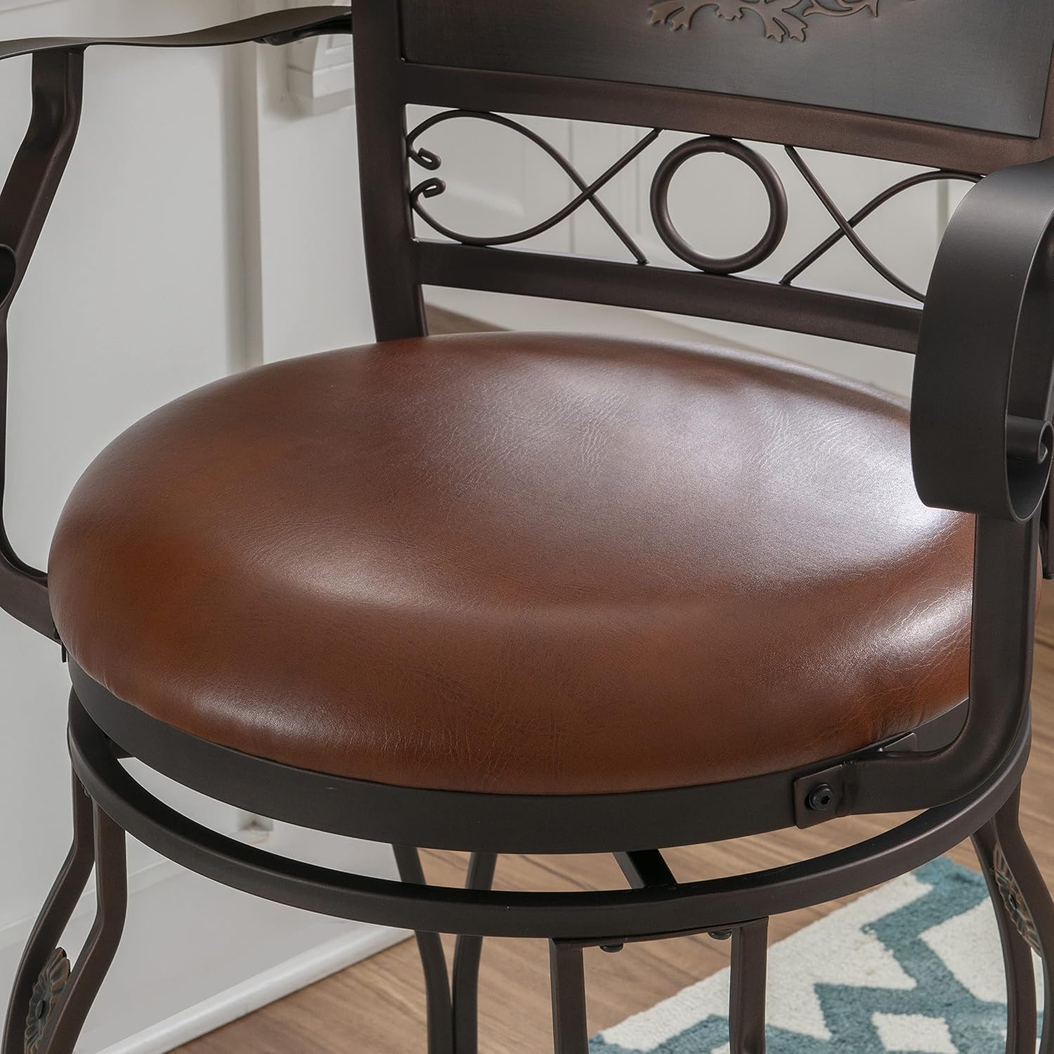 Powell Company Big & Tall Copper Stamped Back Arms by Powell Big and Tall Counter Stool, 24" Seat Height, brown