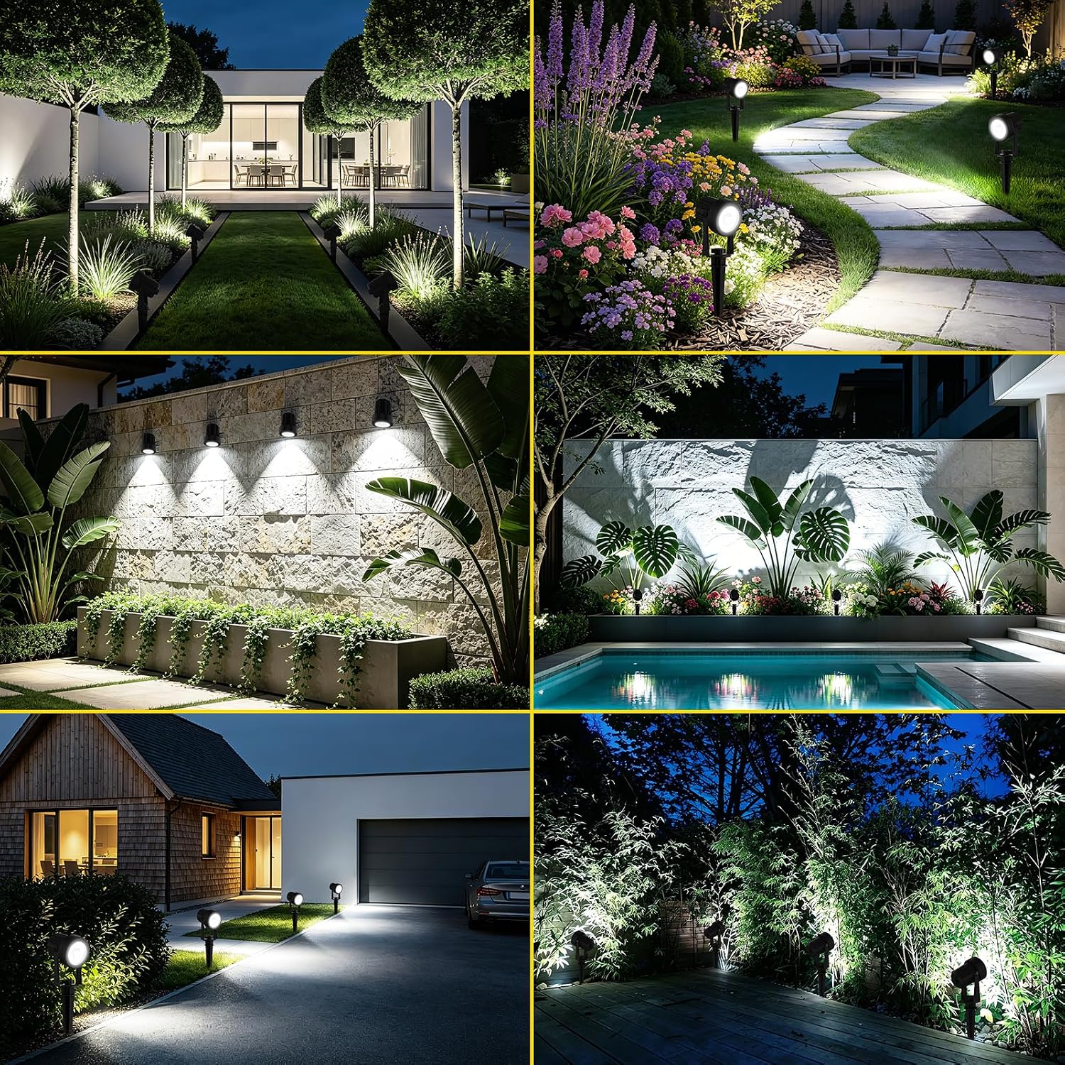 T-SUN Solar Spot Lights Outdoor, Dual Head Solar Spotlights, Cool White | IP65 Waterproof, 2 Brightness Modes, Dusk to Dawn Solar Uplights for Garden, Yard, Pathway, Patio, Lawn