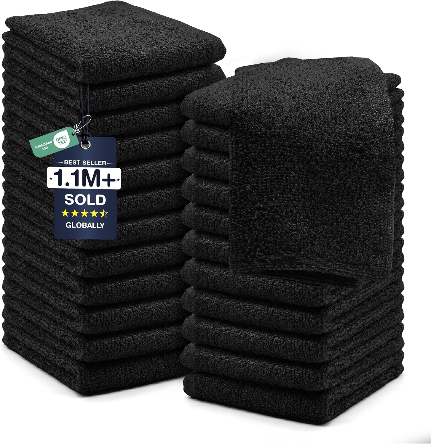 DAN RIVER 24 Pack Cotton Wash Cloths Set for Showering [12x12] White