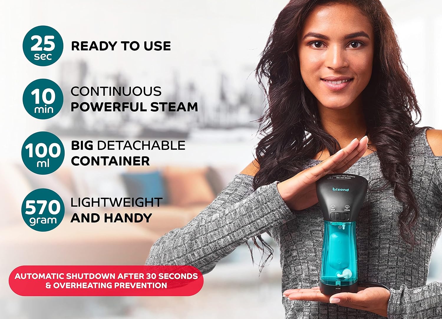 BIZOND Travel Steamer for Clothes - Portable, Handheld for Garment, Fabric and Curtain - No Spitting, Safe, 120V Only