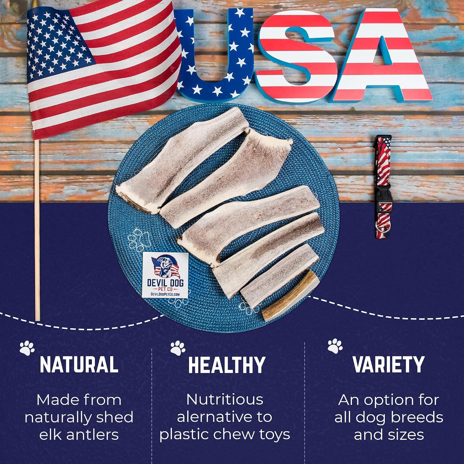 Devil Dog Pet Co Whole Elk Antlers for Dogs, Medium, Aggressive Chewers | Naturally shed Grade A Rocky Mountain elk antler, single ingredient, long lasting, 5 in+, fits breeds up to 50 lb