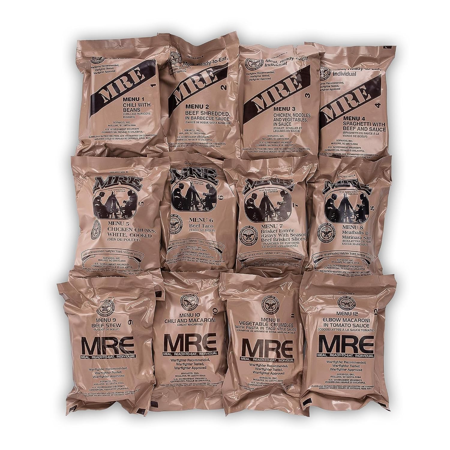 Sopakco US Military MRE, A Case, Menus 1-12, 2026