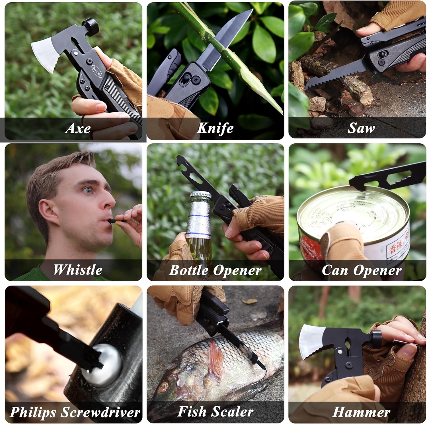 19-in-1 Multi-Tool Axe with Knife, Hammer, Saw, Screwdrivers, Bottle Opener, Nylon Sheath, Camping Tool Survival Gear, Gifts for Men, Dad Gifts