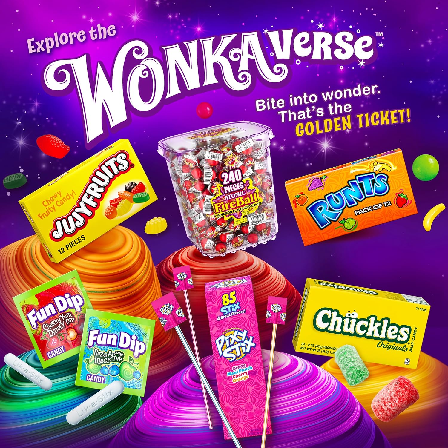 Wonka Everlasting Gobstopper, Candy, Jawbreaker Candy, 5 oz (12 ct) | Color-changing layered jawbreakers, vibrant flavors, concession box, movie night, party bowls, sharing