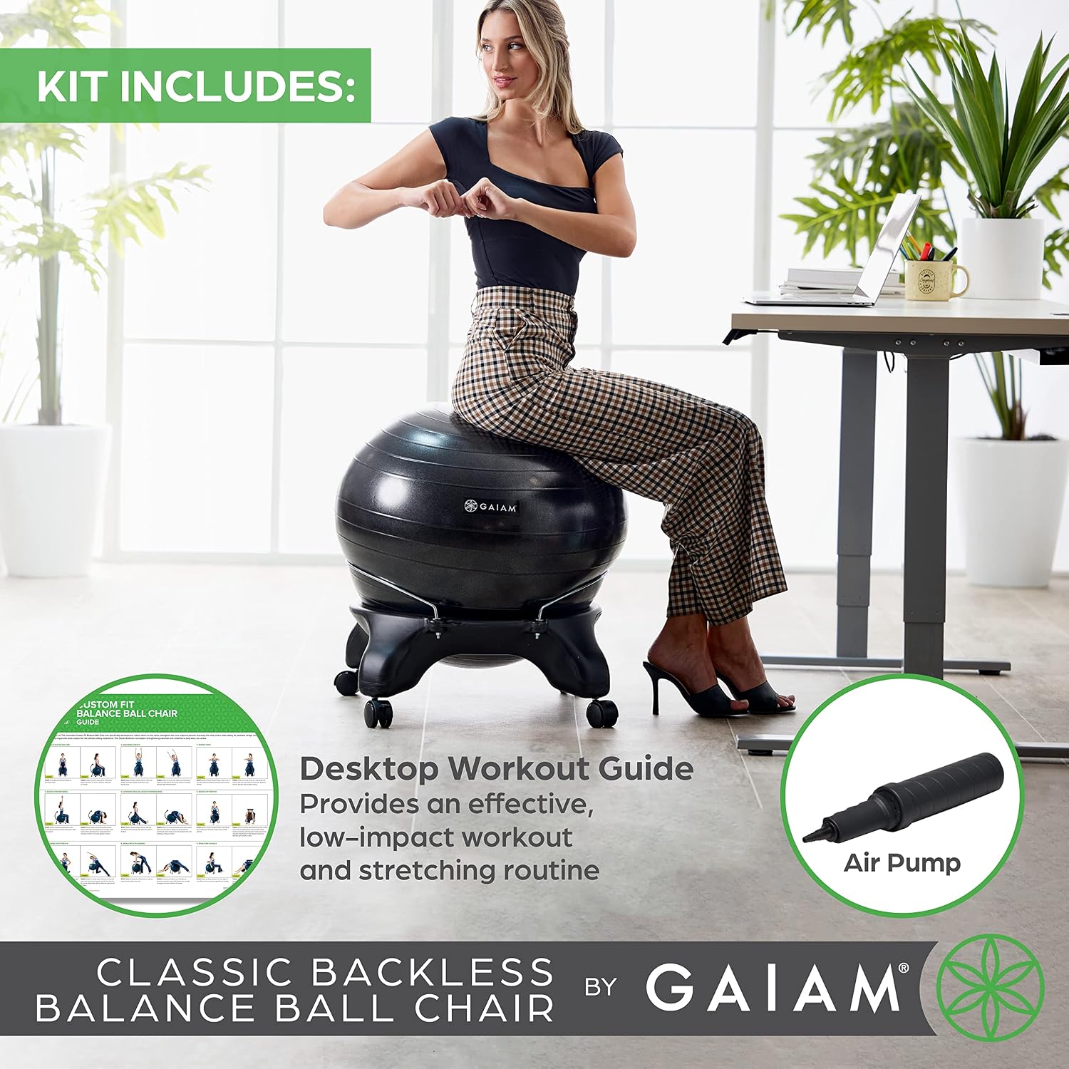 Gaiam Ultimate Balance Ball Chair, Swivel Base, Home & Office