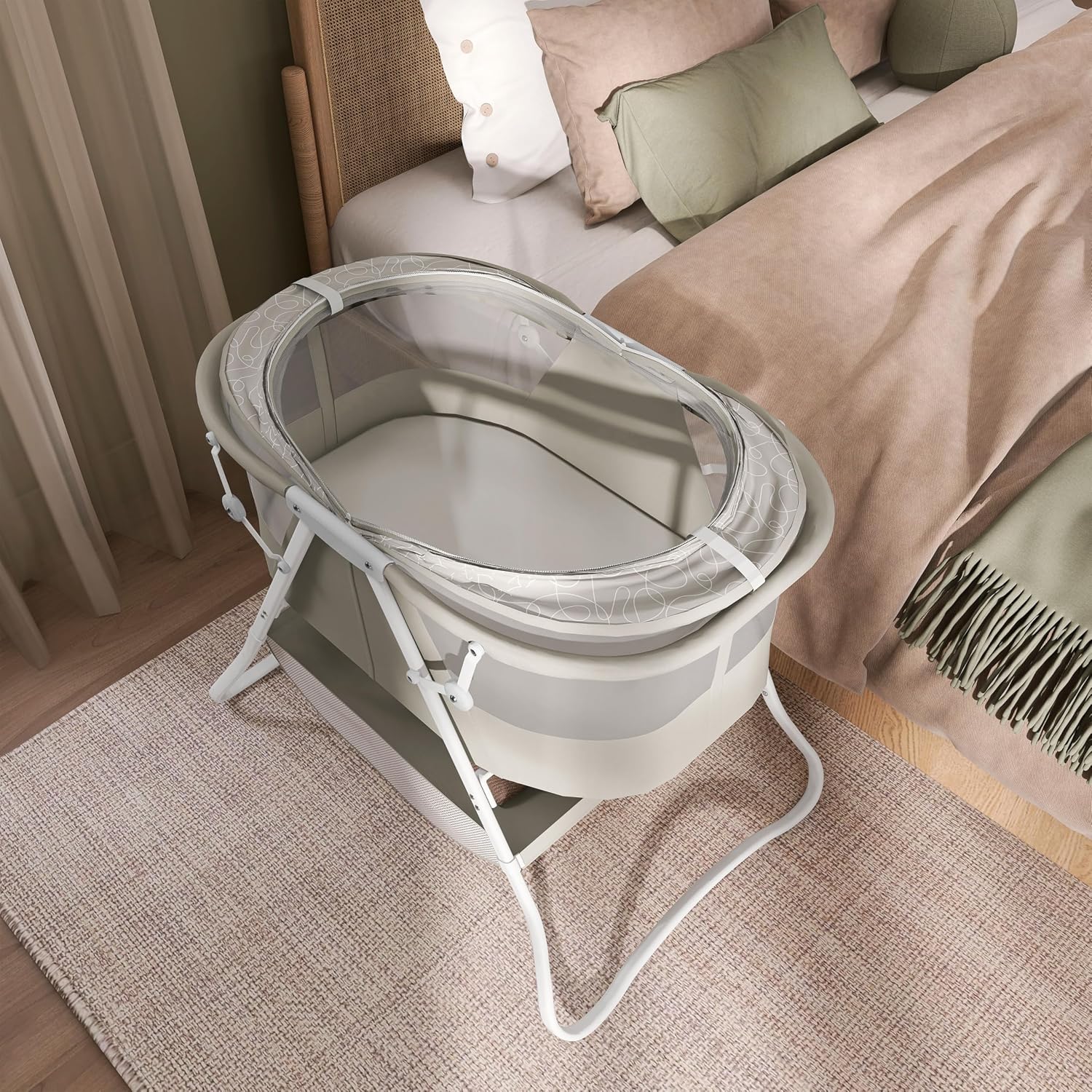 Dream On Me Karley Bassinet in Grey and Pink