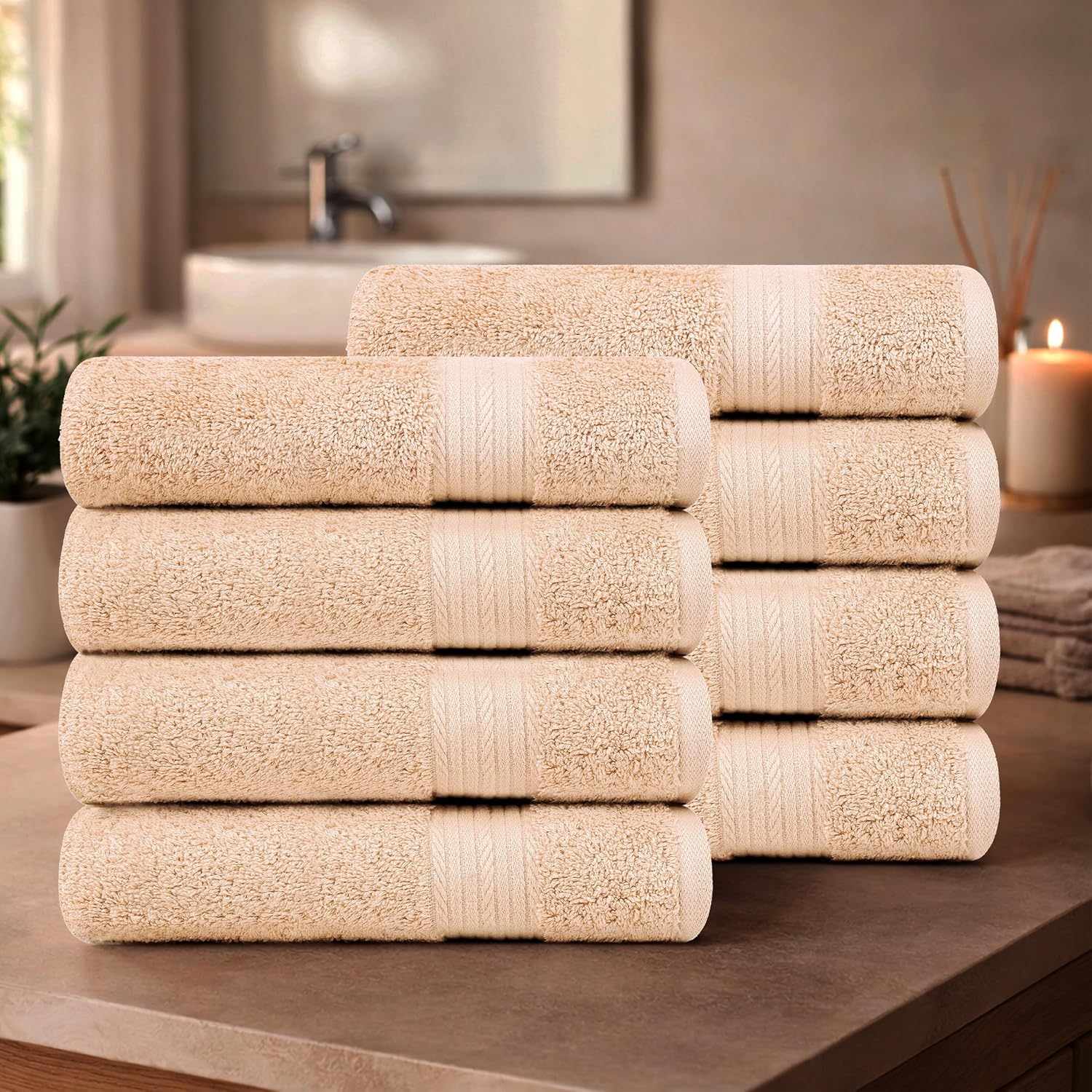 Ample Decor 100% Cotton Hand Towels 18x28 Inches, 600 GSM, Soft & Absorbent, Set of 12, Purple