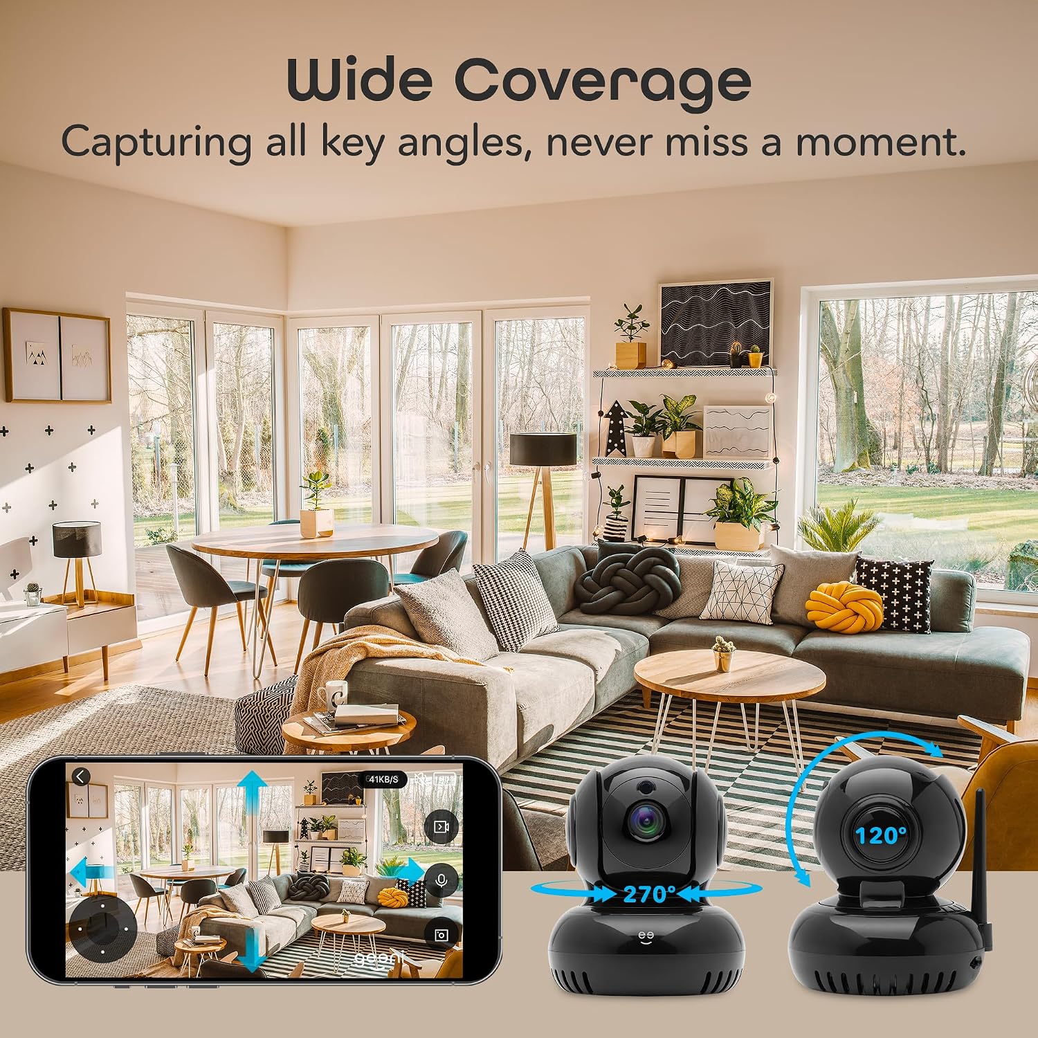 Geeni Sentinel Smart 2K Indoor Security Camera with Auto-Tracking – Dual-Band 2.4GHz & 5GHz WiFi, 2K HD Video, App & Voice Control, Motion Detection, White