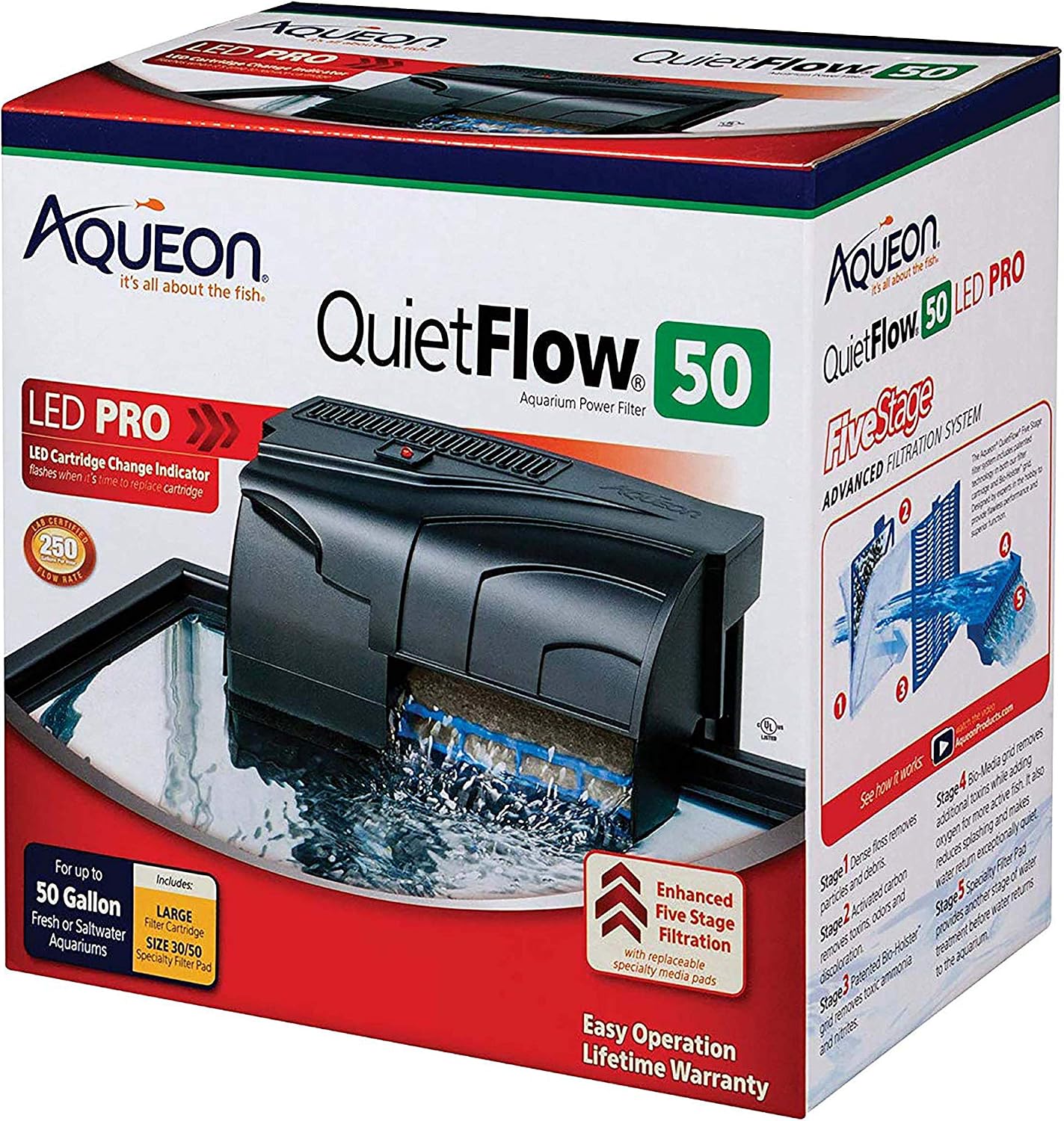Aqueon QuietFlow 30 LED PRO Aquarium Fish Tank Power Filter For Up To 45 Gallon Aquariums