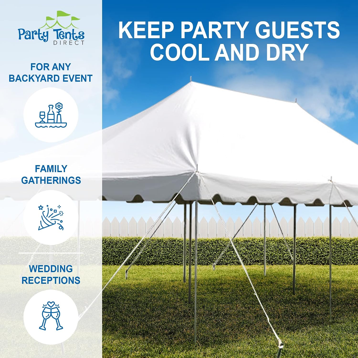 20’ x 20’ Weekender Canopy Pole Tent, Indoor and Outdoor Heavy Duty Easy Up, 80 Person Capacity Tent for Parties, Weddings, and Events, Commercial and Residential Use, PVC White Top | Easy Up Weekender Canopy Tent With 80 Person Capacity - Outdoor Canopi…
