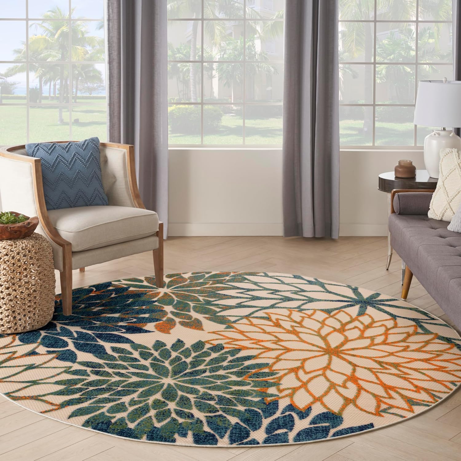 Nourison Home Aloha Indoor/Outdoor Black White 2'8" x 4' Area Rug, Tropical, Botanical, Easy Cleaning, Non Shedding, Bed Room, Living Room