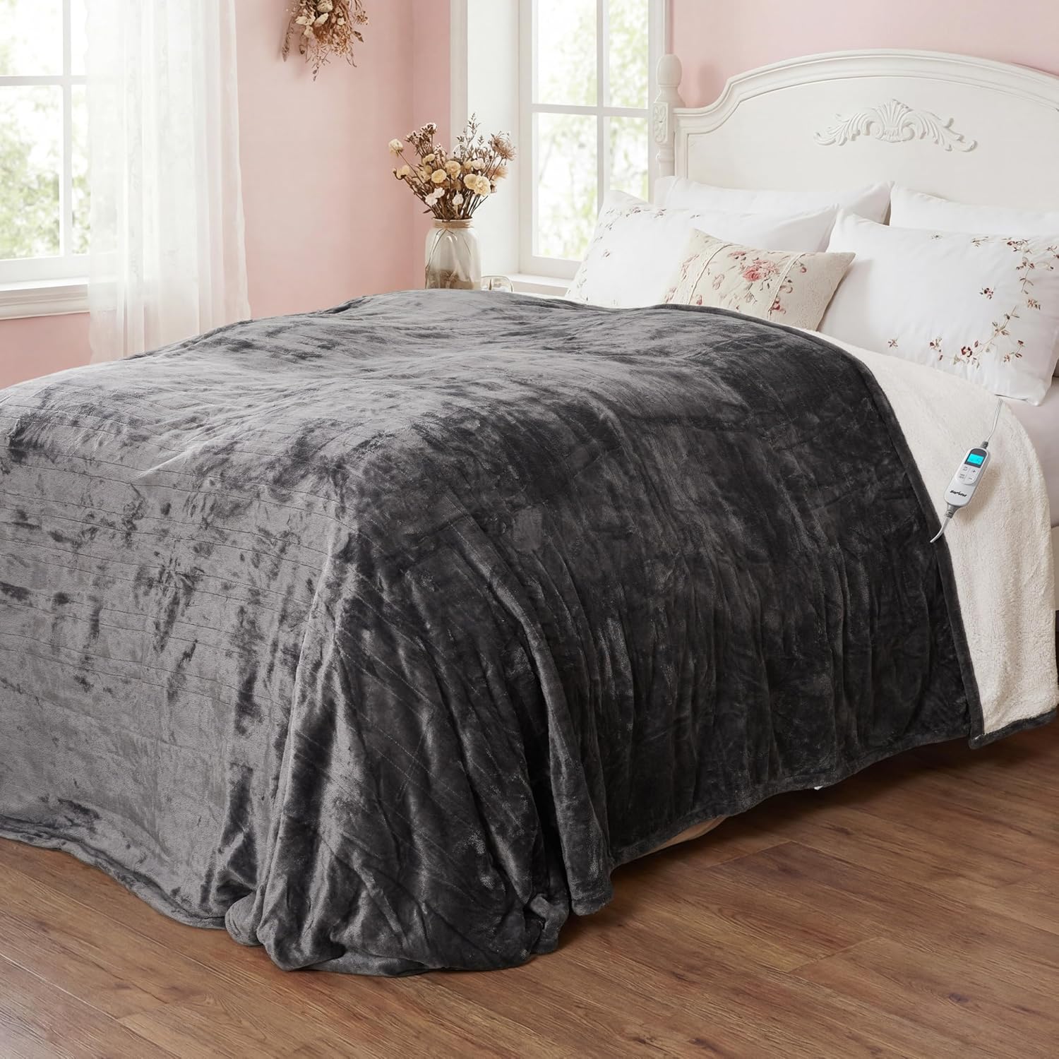 SUNVIVI Heated Blanket King Size, Heating Electric Throw Blanket Dual Control, 10 Heat Settings, 12 Hours Auto Off, Machine Washable, ETL Certified