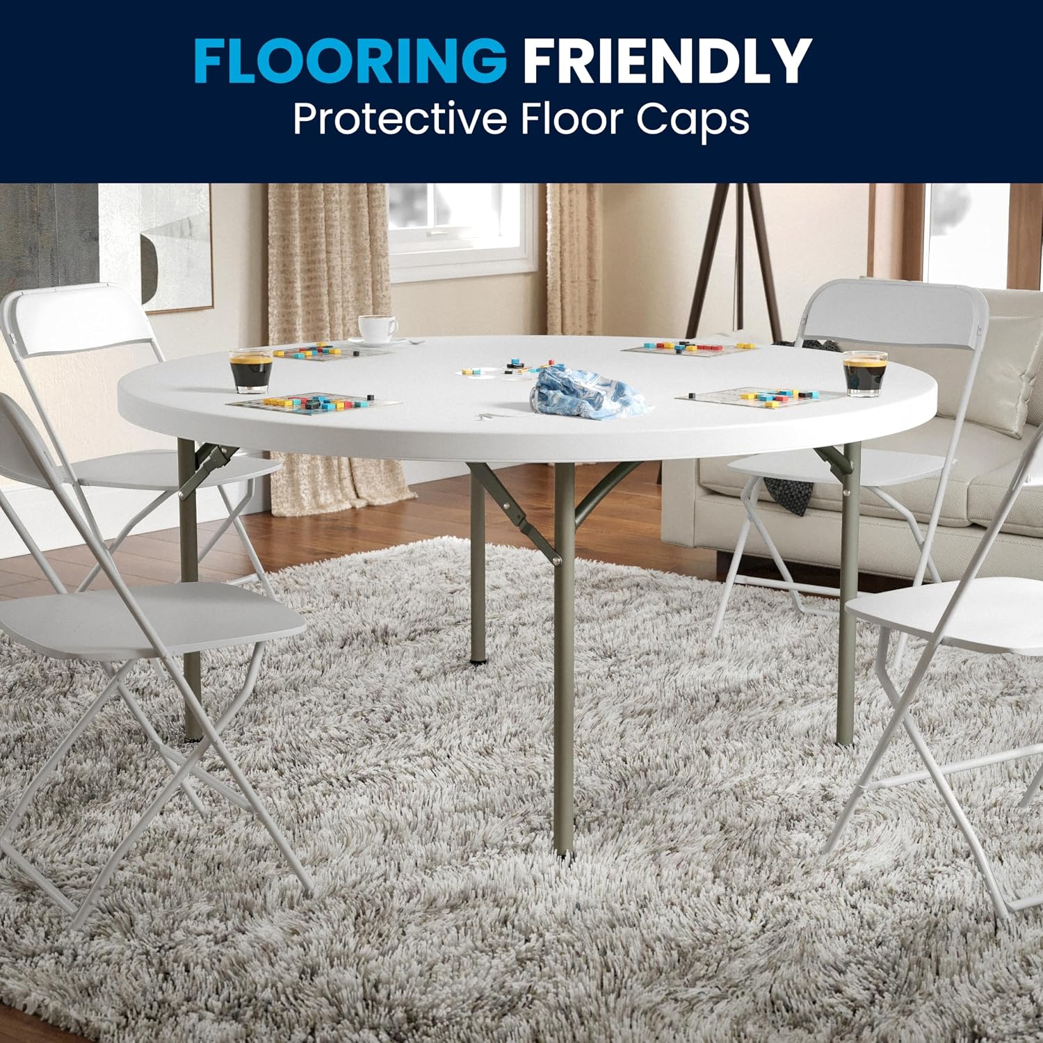 Flash Furniture 5' Round All-Occasion Plastic Folding Event Table for Parties and Trade Shows, Folding Banquet Table for Indoor/Outdoor Events, White