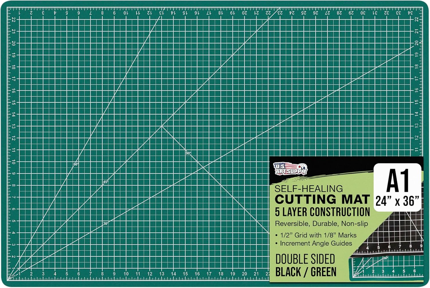 U.S. Art Supply 24" x 36" Self-Healing Cutting Mat 5-Ply - Double-Sided White/Blue Craft Mat, Non-Slip Cutting Mats for Crafts, Sewing, Quilting, Scrapbooking | Double-Sided White/Blue Craft Mat, Non-Slip Cutting Mats for Crafts, Sewing, Quilting, Scrapb…