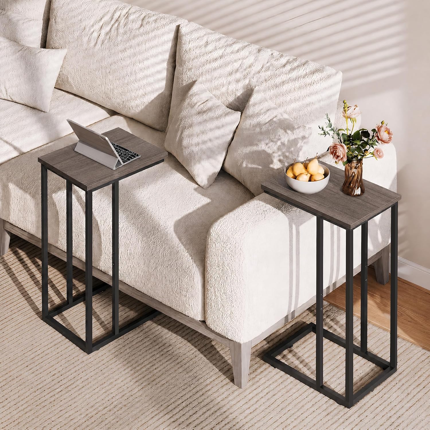 WLIVE C Shaped End Table, Small Side Tables for Sofa and Bed, Couch Table that Slides Under for Living Room, Bedroom, Home Office, Small Spaces