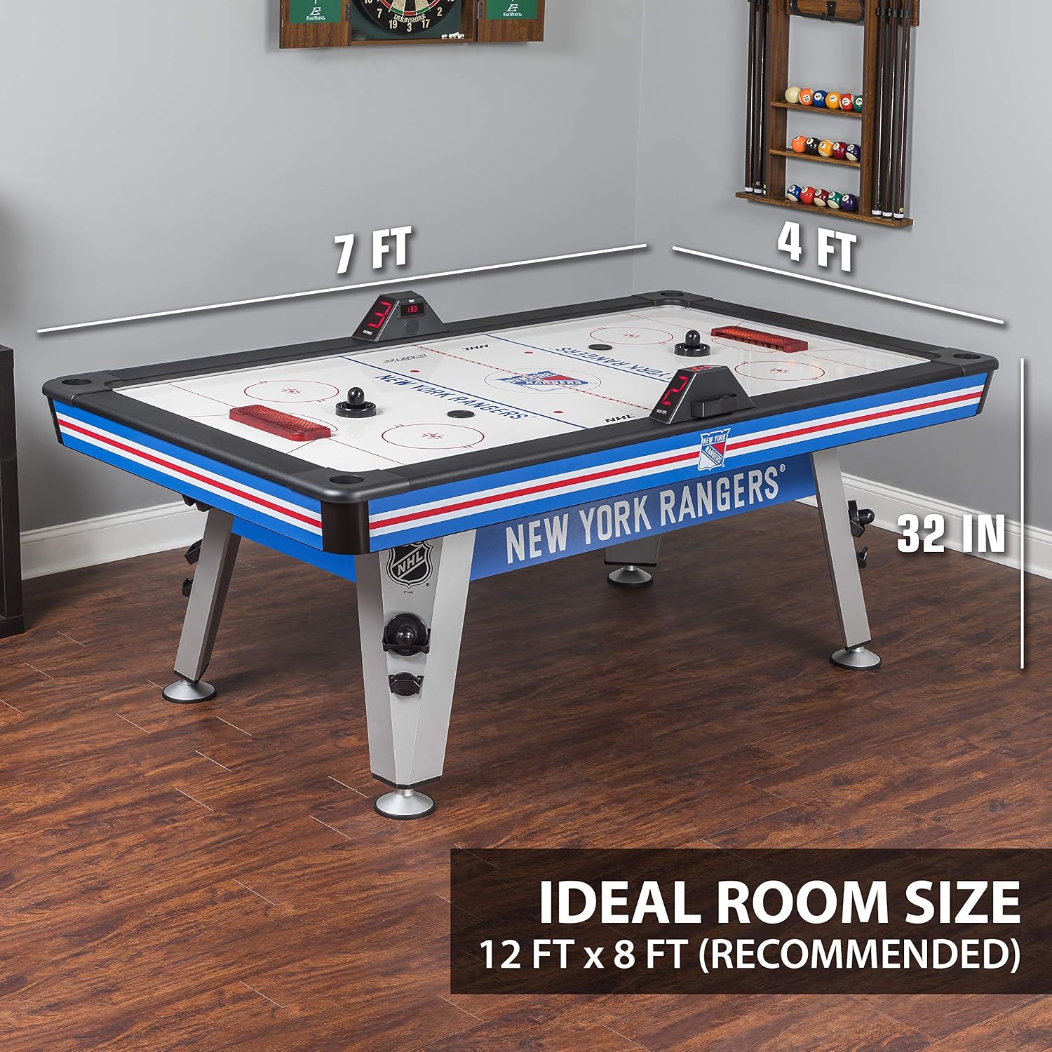 NHL 84" Air Hockey Tables - New York Rangers, Boston Bruins, Detroit Red Wings - Wrap-Around Goal; LED Scoring; 4 Pucks & Pushers | Wrap-Around Goal