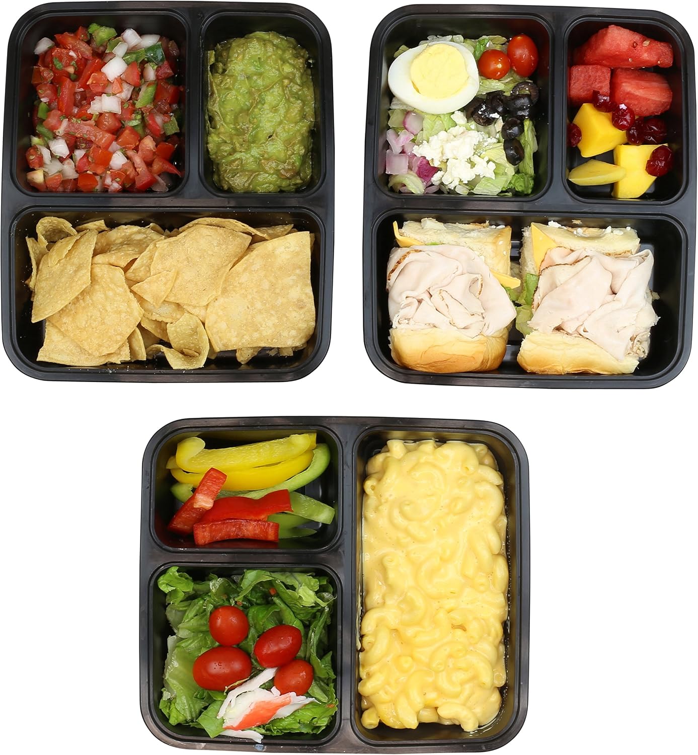 Simple Houseware 16 Pack 36-oz 3-Compartment Meal Prep Container, BPA-Free | Reusable BPA-Free Stackable Bento Box - Microwave