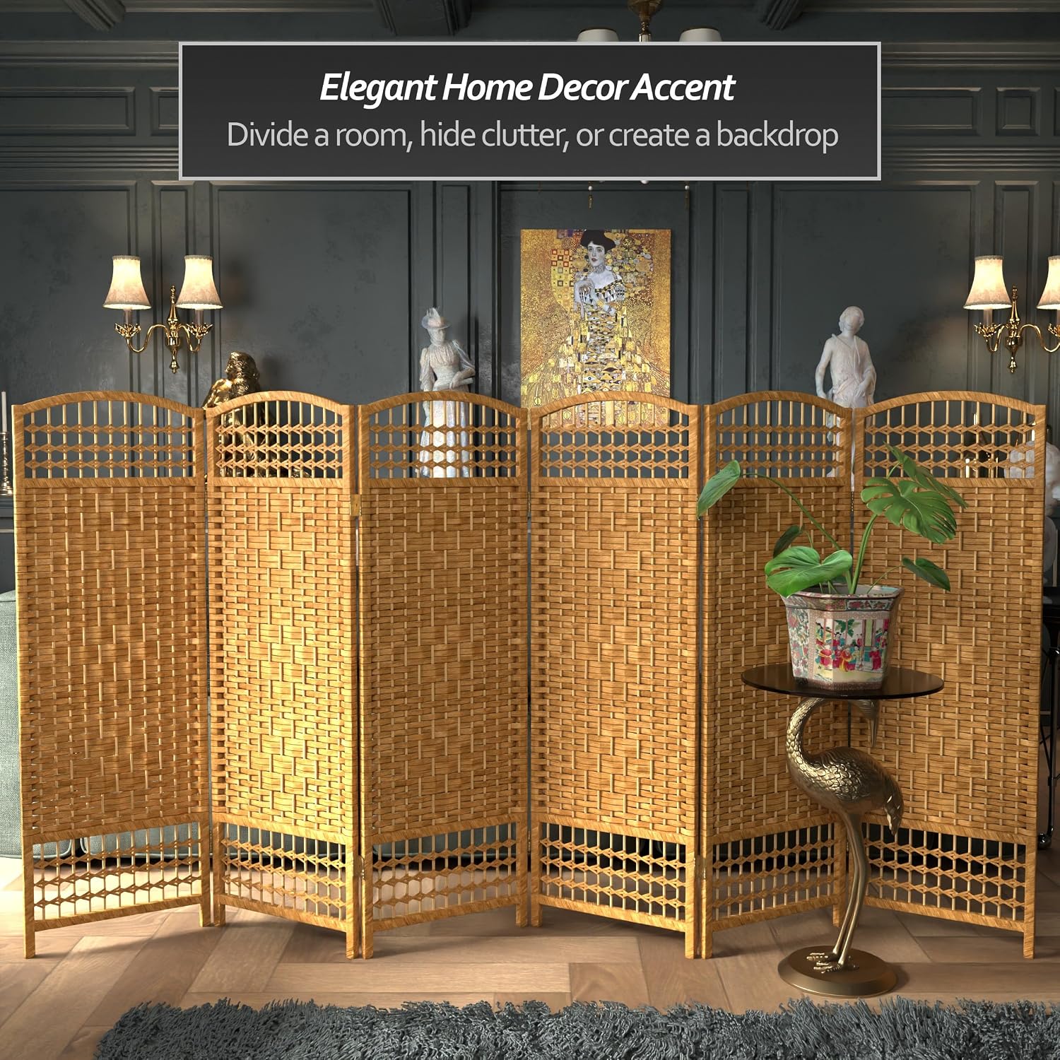 4 ft. Short Fiber Weave Folding Screen - Natural - 4 Panels