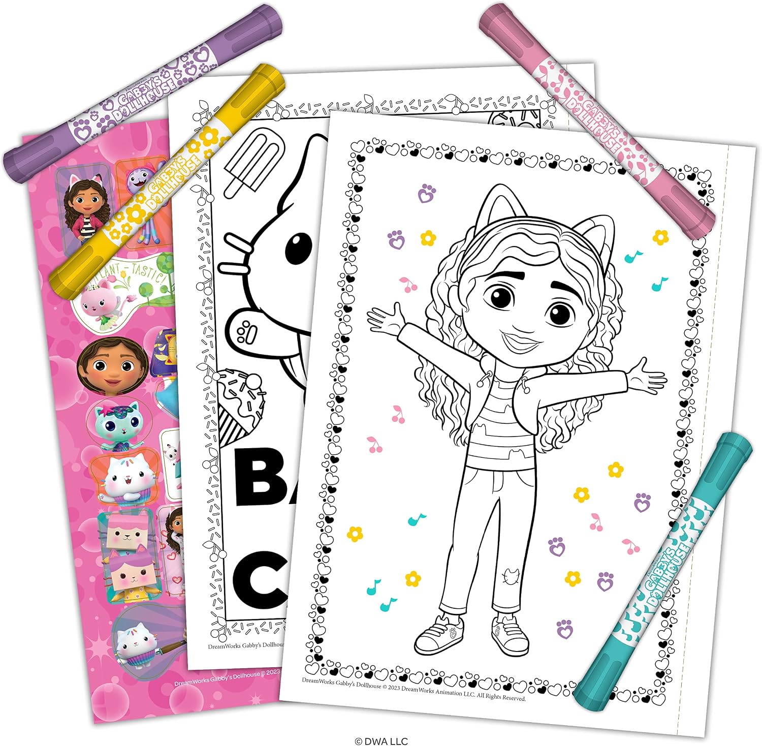 Bendon Inc Gabby's Dollhouse Coloring Book with Stickers, 4 Stamper Markers Included, 48 Pages