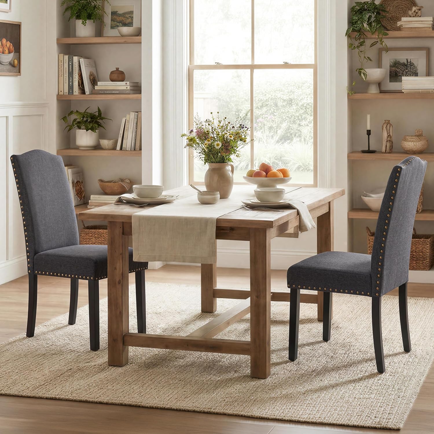 Yaheetech Dining Chairs Set of 2 High Back Parson Chairs Khaki