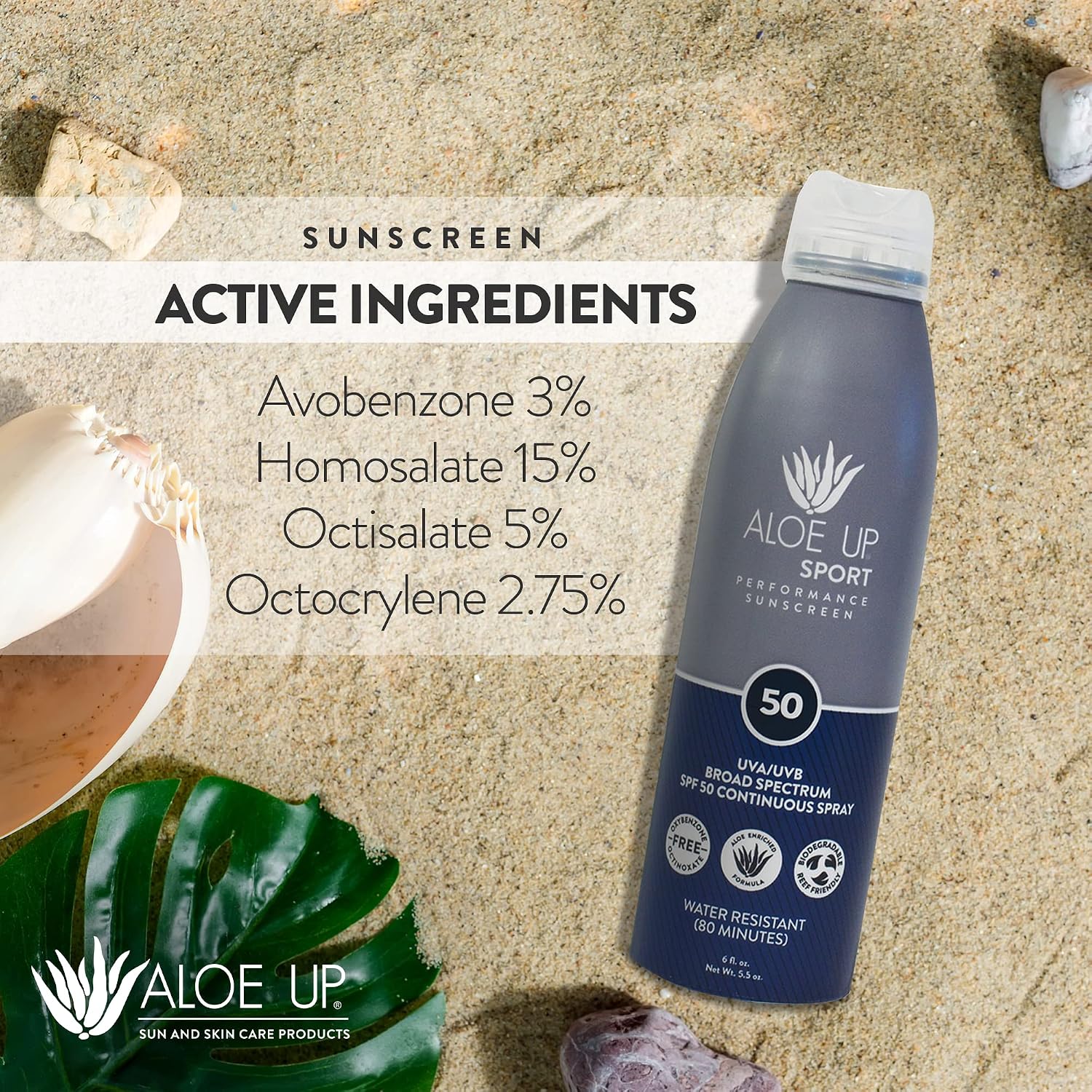 Aloe Up Sport Sunscreen Spray SPF 30, Water Resistant, Non-greasy, 6 oz | Broad-spectrum SPF 30; Water resistant up to 80 min; Non-greasy, With aloe vera gel, fragrance-free