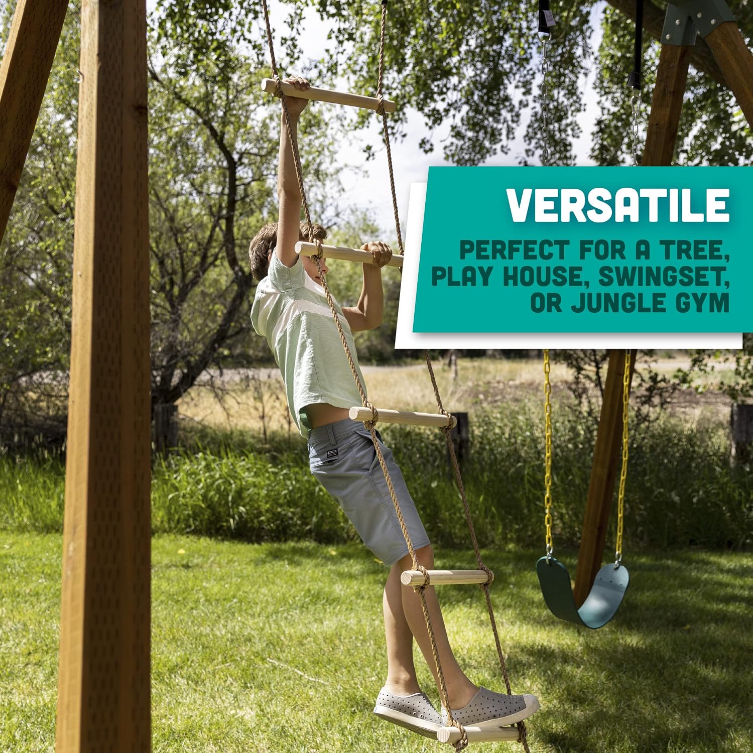 Squirrel Products 6 ft. Climbing Rope Ladder for Kids - DIY Swingset Addition for Outdoor Play Equipment