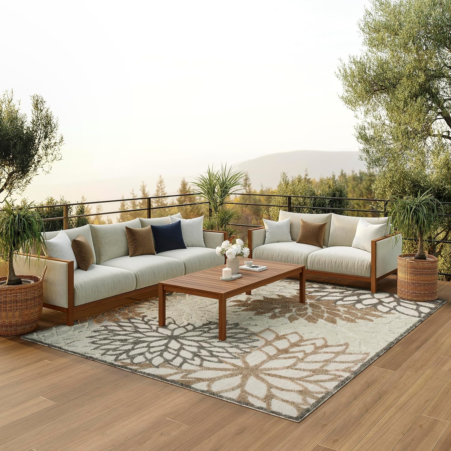 Nourison Home Aloha Indoor/Outdoor Black White 2'8" x 4' Area Rug, Tropical, Botanical, Easy Cleaning, Non Shedding, Bed Room, Living Room