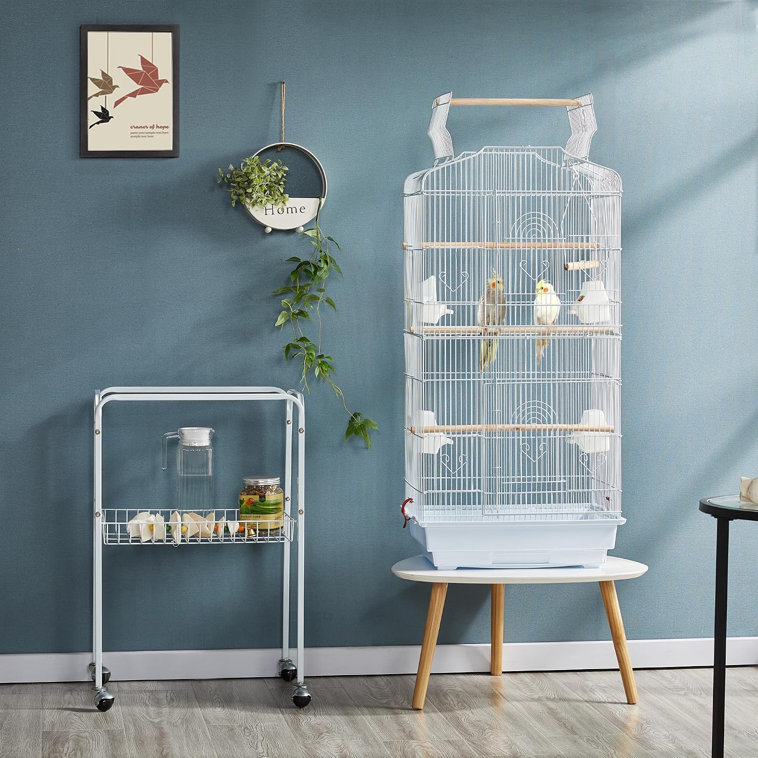 Yaheetech 64'' Open Top Bird Cage for Parakeets & Cockatiels, Black | Detachable Rolling Stand, Easy-clean Slide Tray, Multi-door Access, 3/8" Bar Spacing, Indoor/Outdoor Use