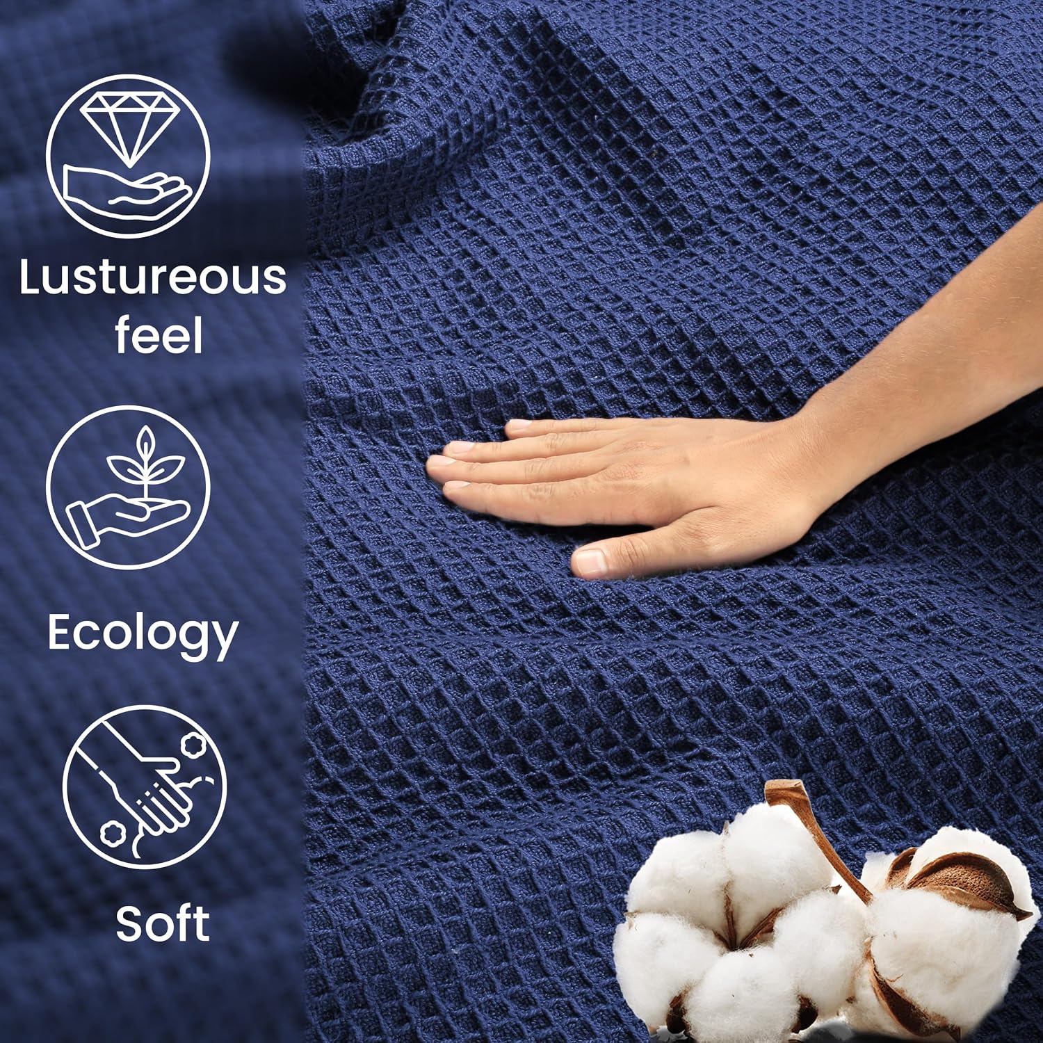 Tex Trend 100% Cotton Waffle Weave Blanket Queen Size - Soft, Breathable Cooling Blanket for Bed, Lightweight Cozy Summer & Spring Bedding, Grey, 90x90