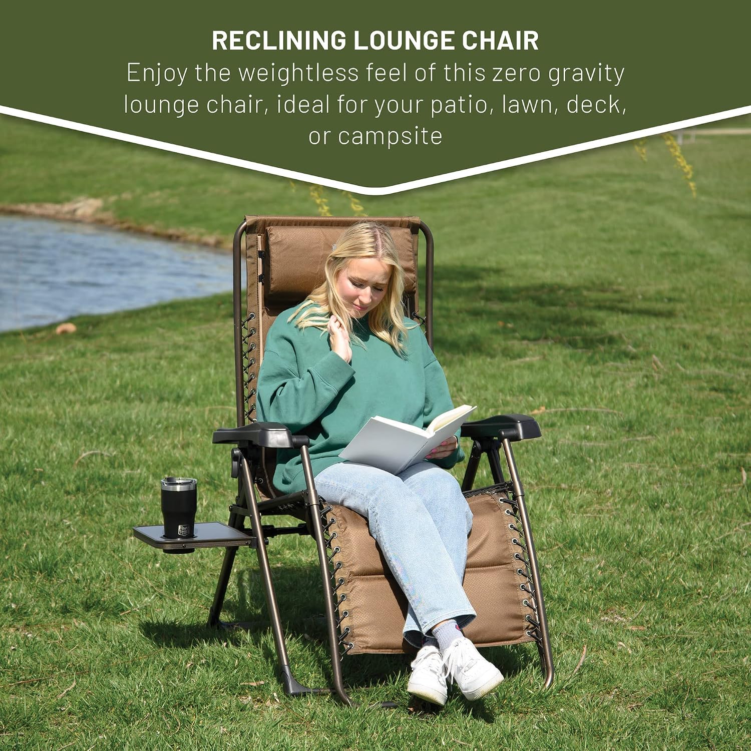 TIMBER RIDGE Zero Gravity Chairs, Folding Recliner Chair Padded with Cup Holder and Headrest