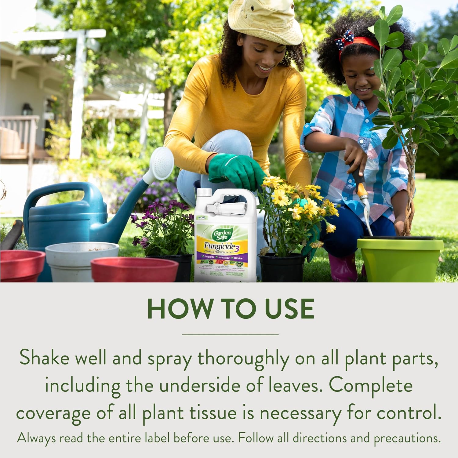 Garden Safe Brand Fungicide3 with Neem Oil, for Organic Gardening, 1 Gal | 3 Garden Products in 1, Fungicide, Insecticide and Miticide Kills Eggs, Larvae and Adult Insects, Use Around Home & Garden