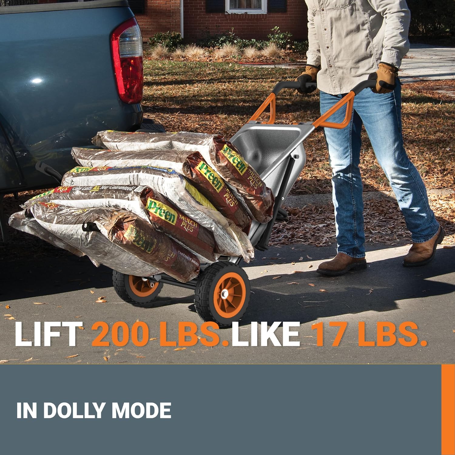 WORX Wheelbarrow Heavy Duty Dolly, 8-in-1 Aerocart Garden Cart, WG050 | lift 200 lbs like lifting 17 lbs; 8-in-1 versatility; smart 2-wheel design; heavy-duty durable construction