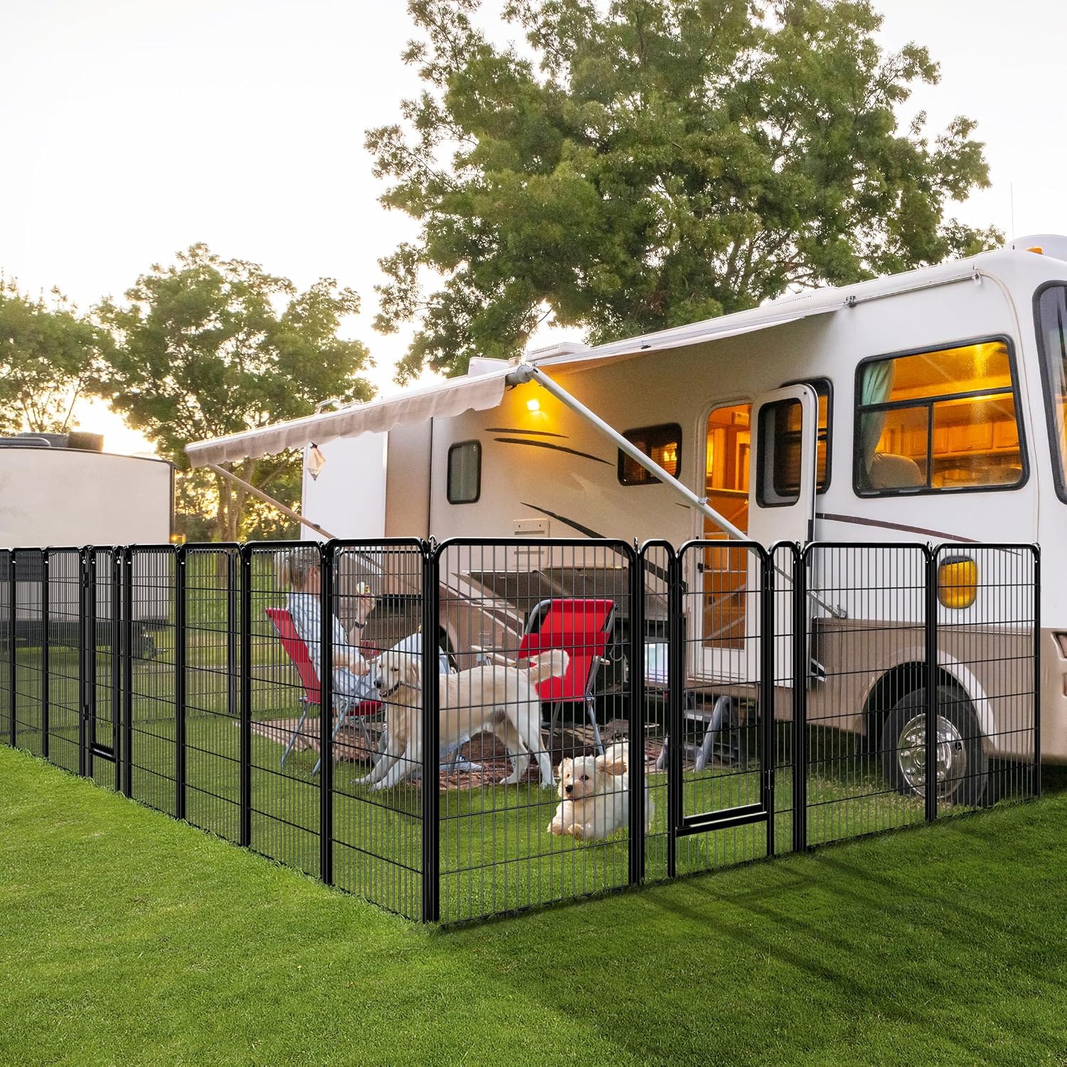 Yaheetech Dog Playpen 24in 16 Panels Pet Fence for Indoor Yard RV Camping | Easy Setup, Heavy Duty Rustproof Frame with Secure Latch Door, DIY Layouts,Foldable Storage, for Puppies & Small Dogs