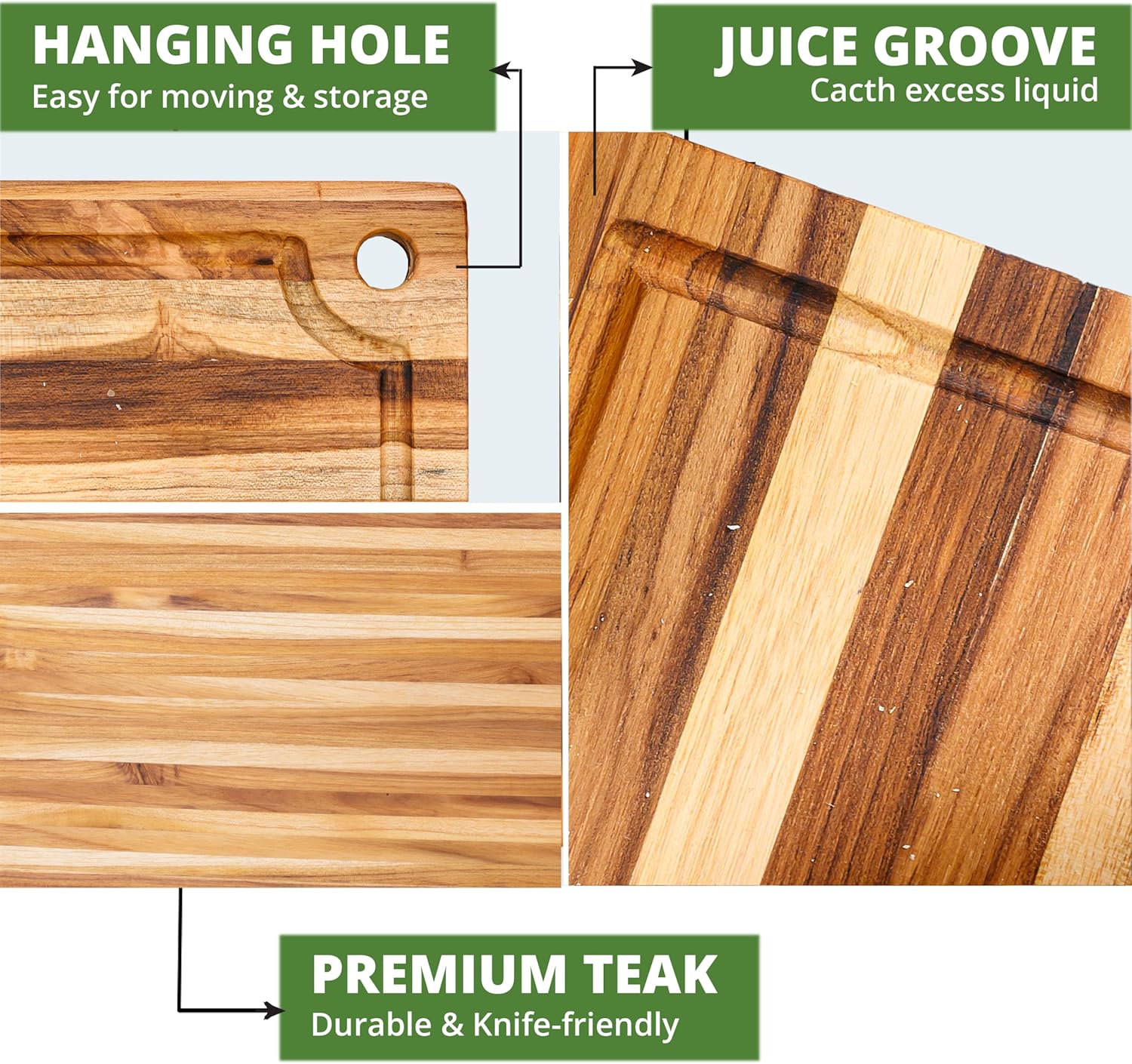 BEEFURNI Teak Wood Cutting Board with Hand Grip (20x15x1.25", M)