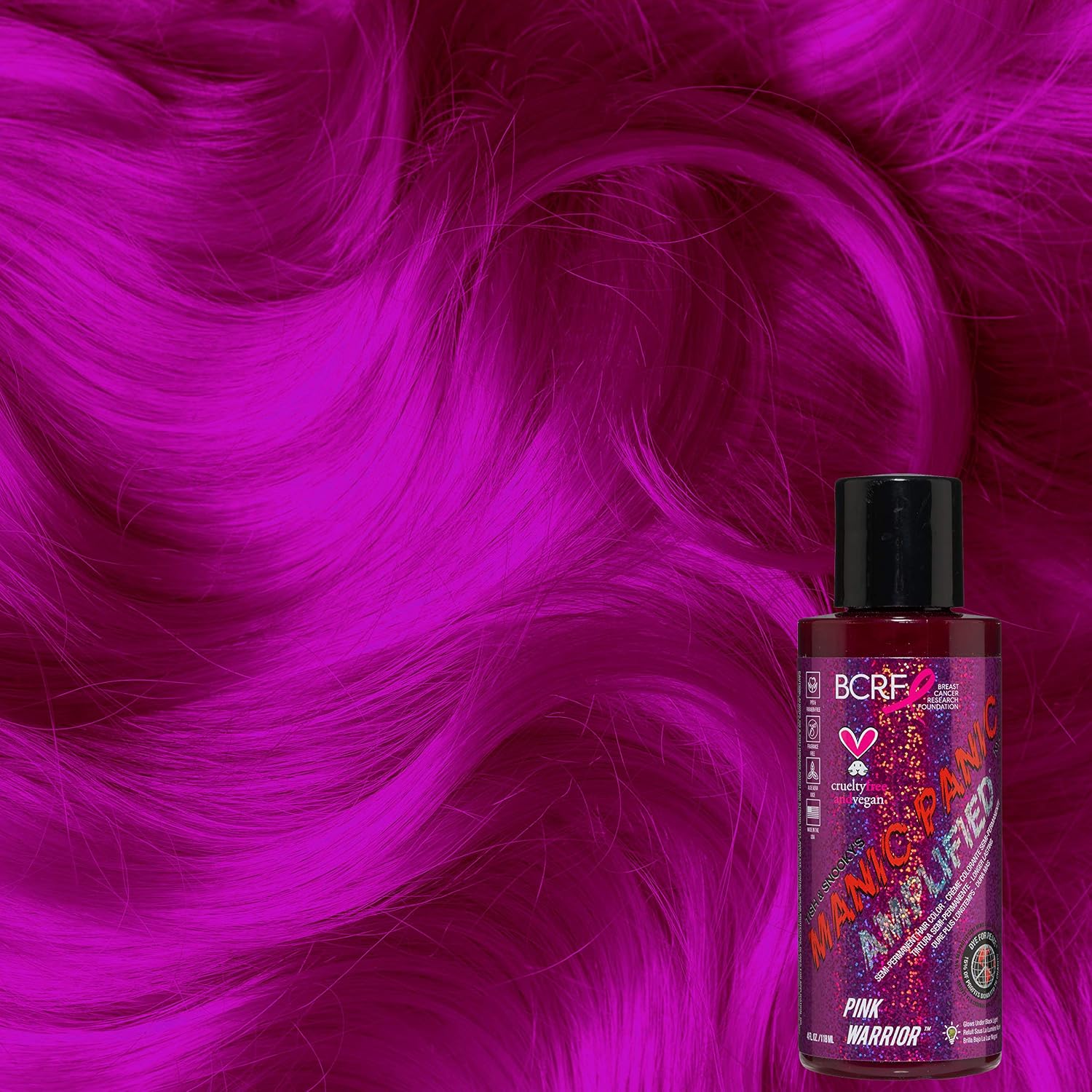 MANIC PANIC Cotton Candy Pink Hair Color - Amplified - Semi Permanent Hair Dye - Bright Pink Cool Toned Color - Glows in Blacklight - Vegan, PPD & Ammonia-Free - For Coloring Hair on Women & Men