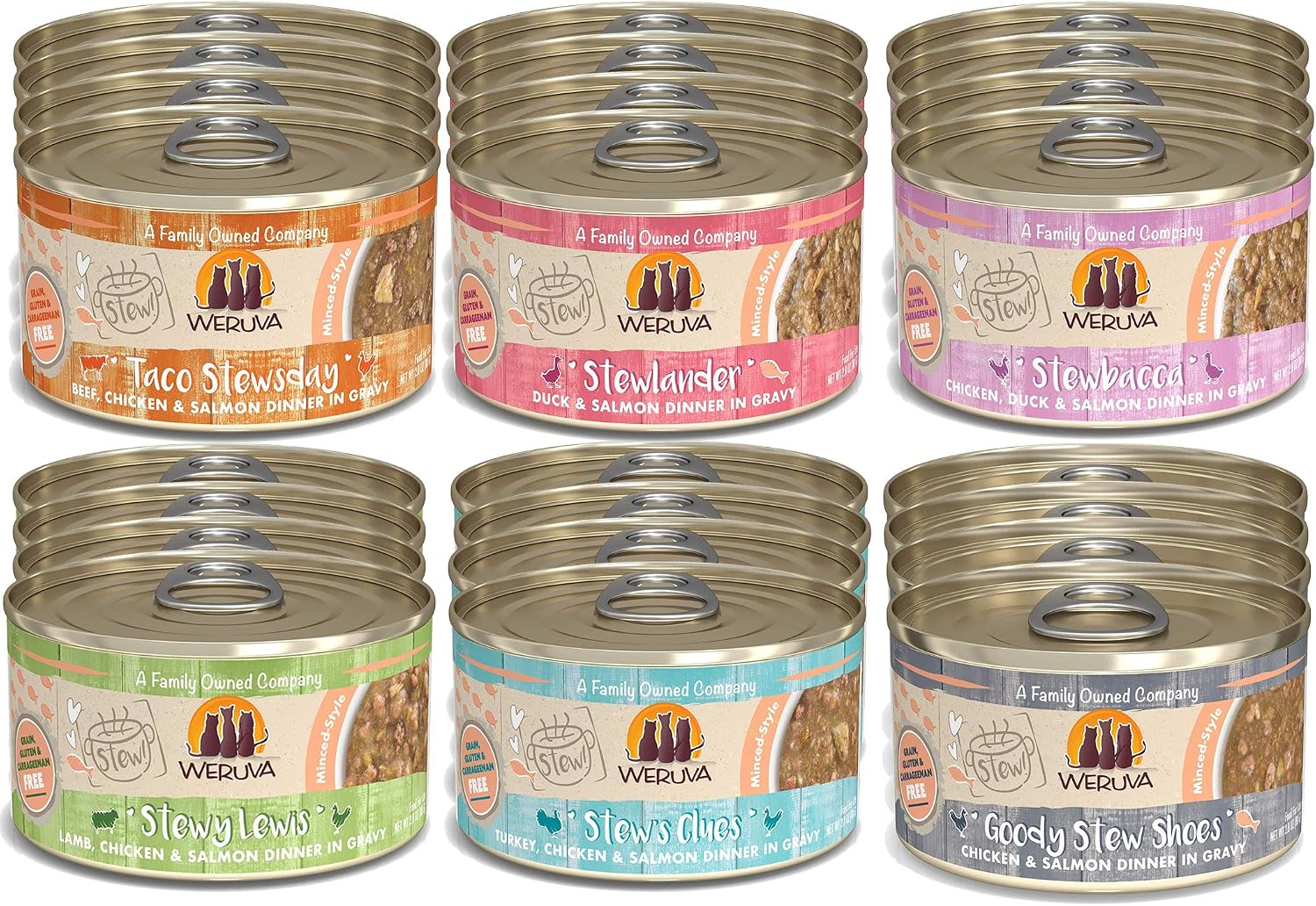Weruva Classic Cat Stews 6 Flavors Variety Pack, 2.8 Ounce Cans Pack of 24