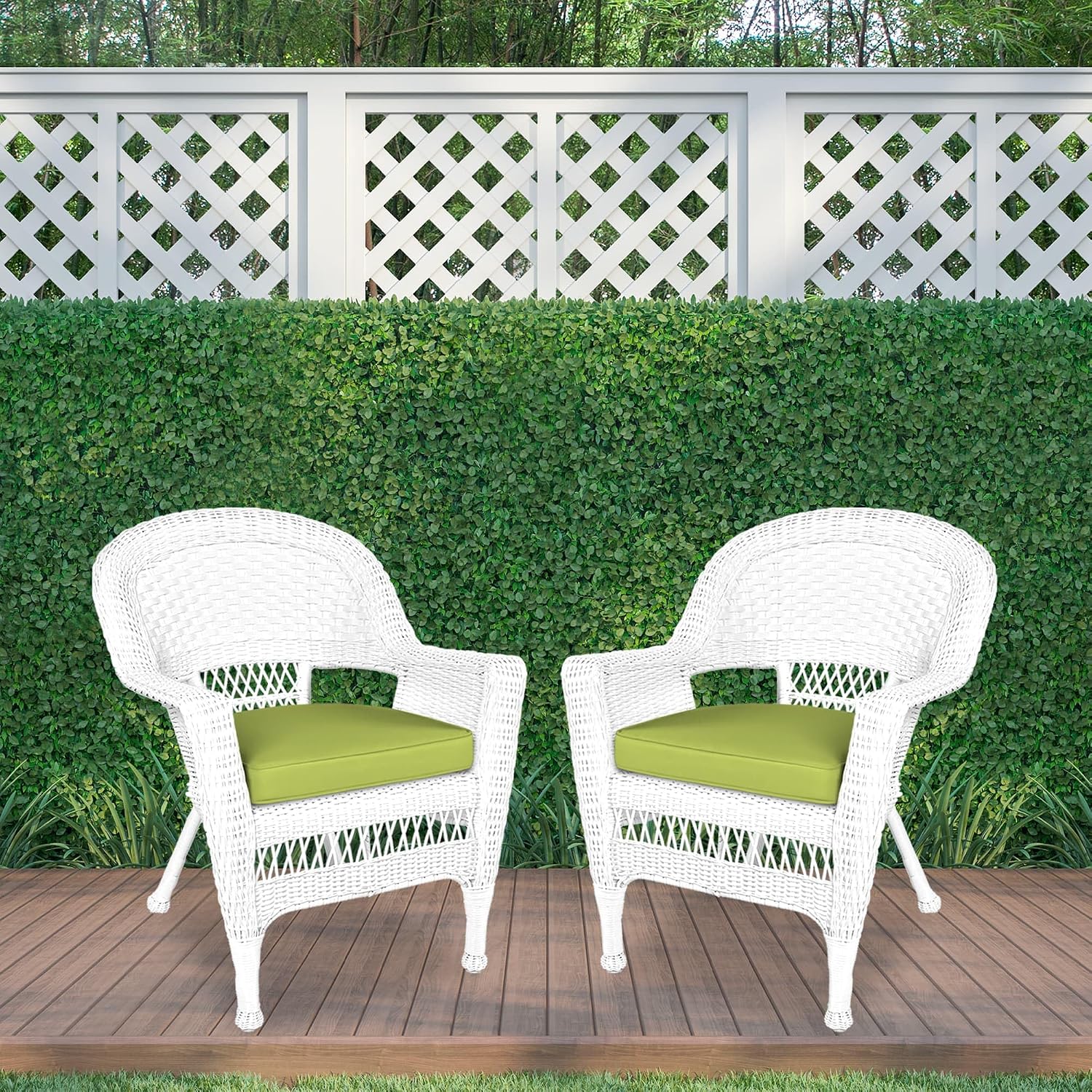 Jeco Wicker Chair with Green Cushion, Set of 2, White/W00206-