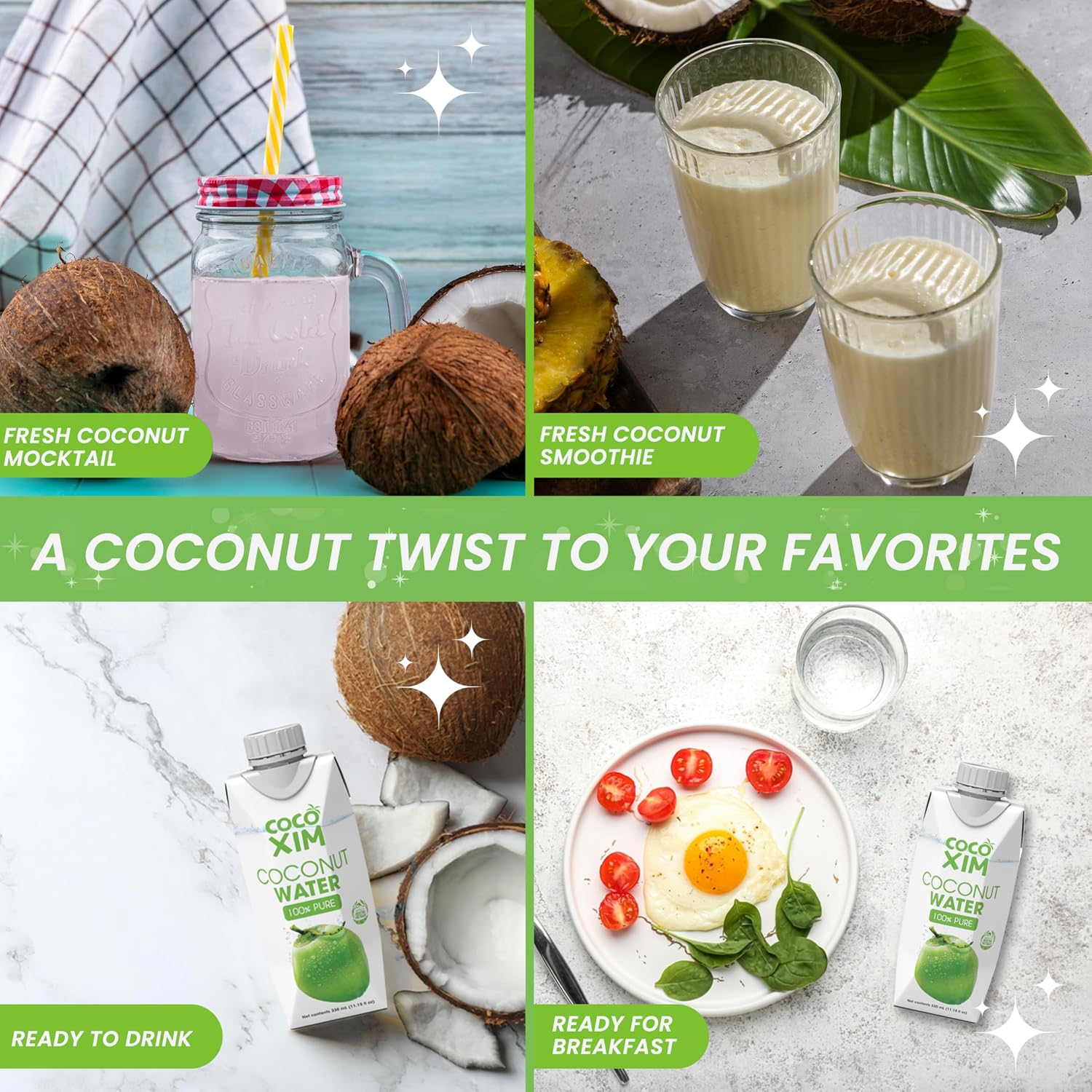 COCOXIM Ready to Drink Pure Coconut Water, 33.8 oz, Pack of 12, Zero Sugar