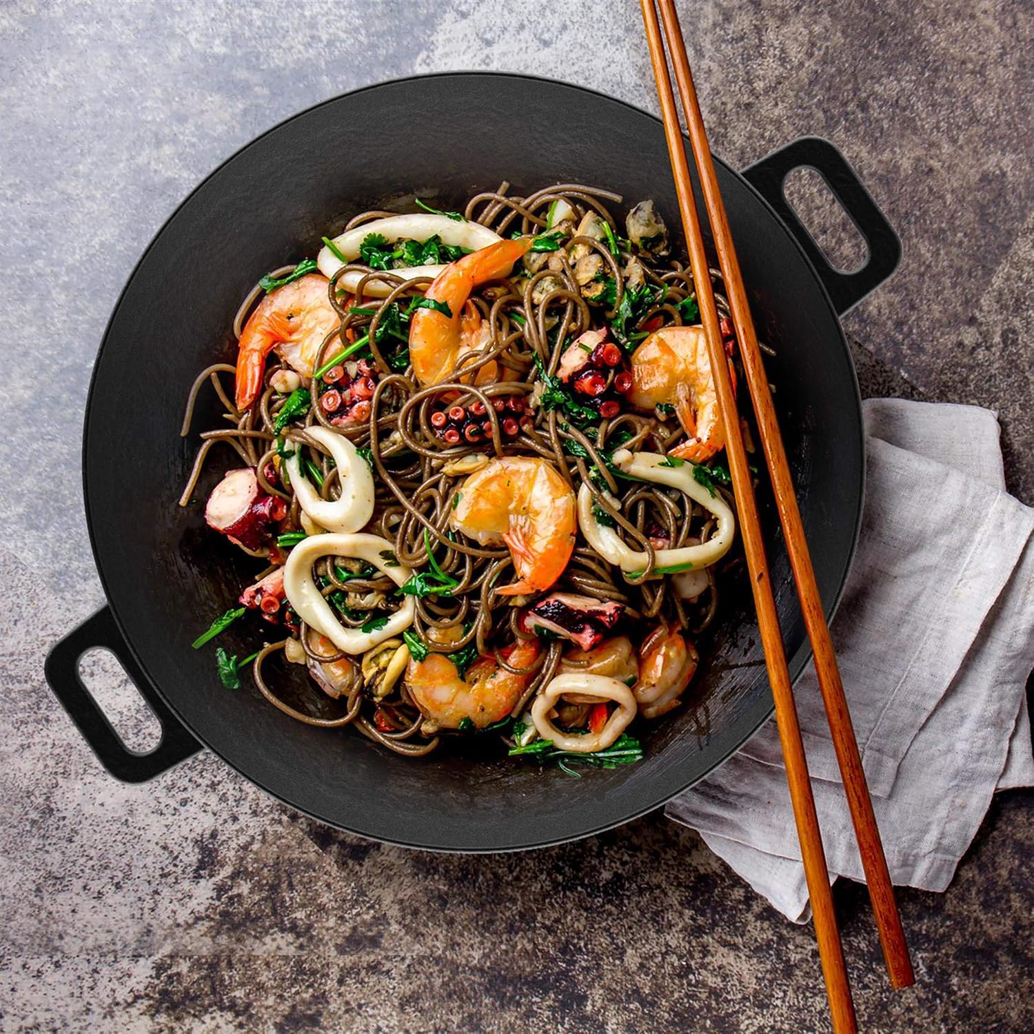 Classic Cuisine Cast Iron Wok, 14-Inch